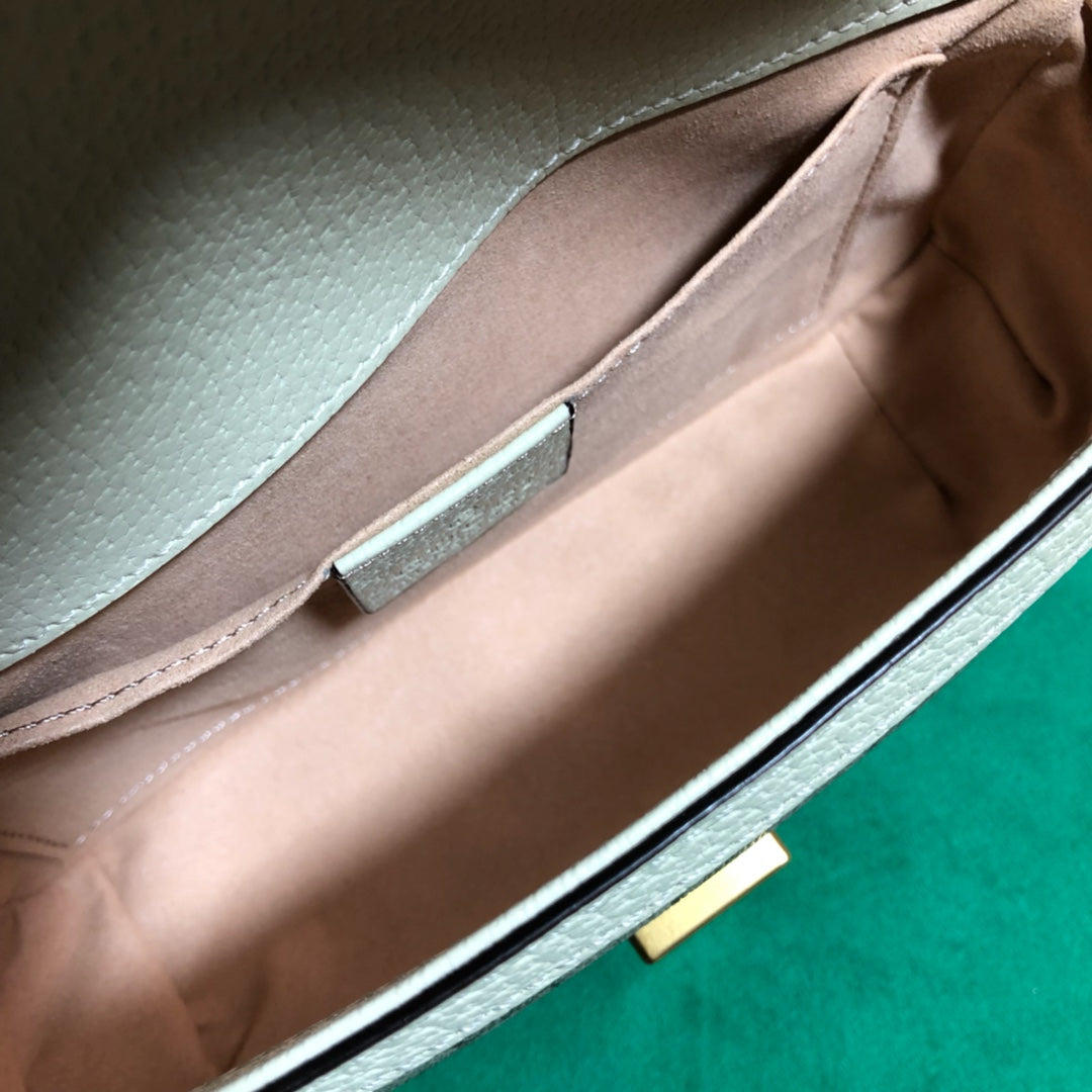 Gucci Classic Monogram Canvas Crossbody Shoulder Bag with White Leather Trim