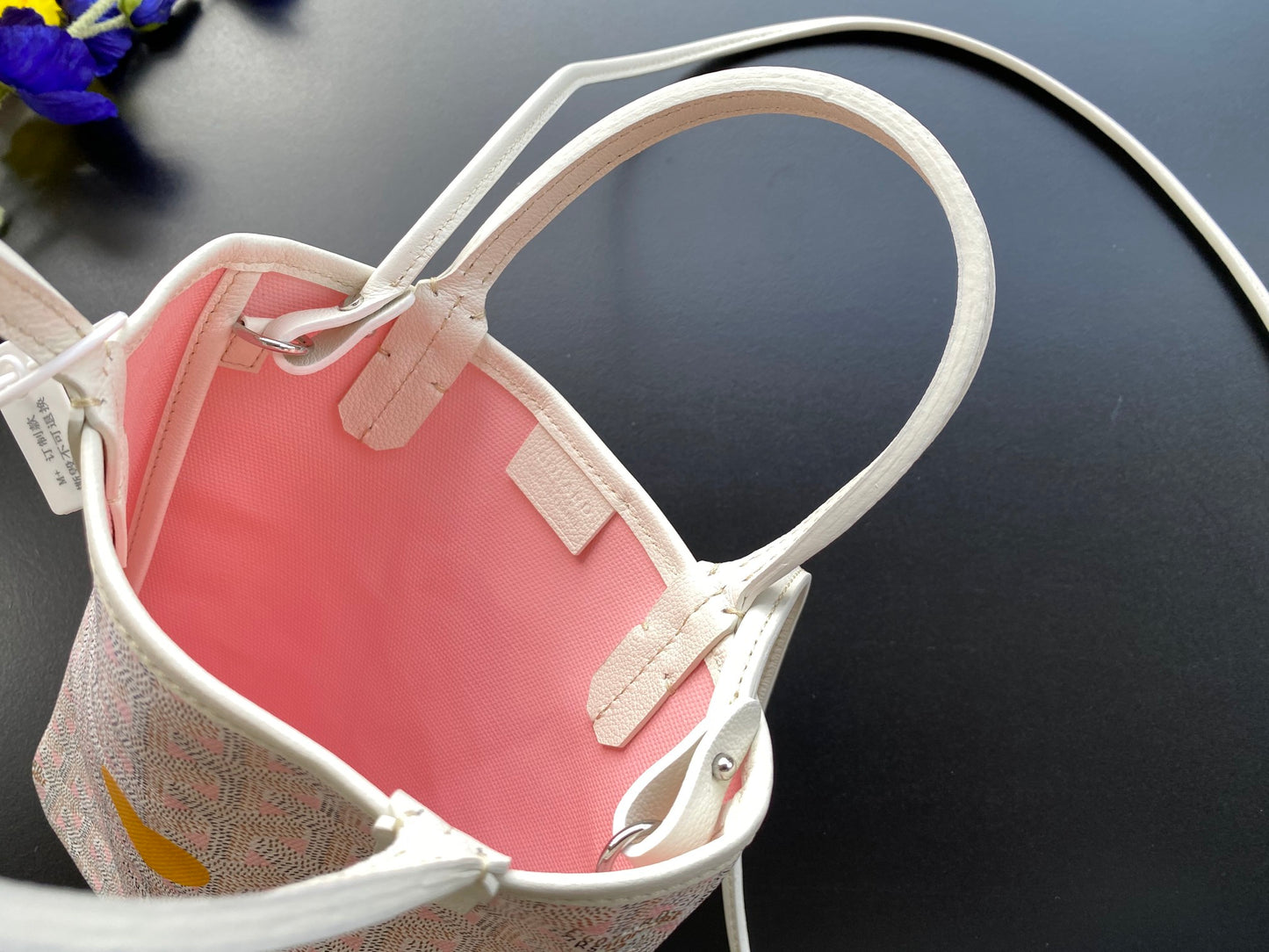 Gogy Mini Fabric Crossbody Tote Bag with Yellow Heart Embroidery