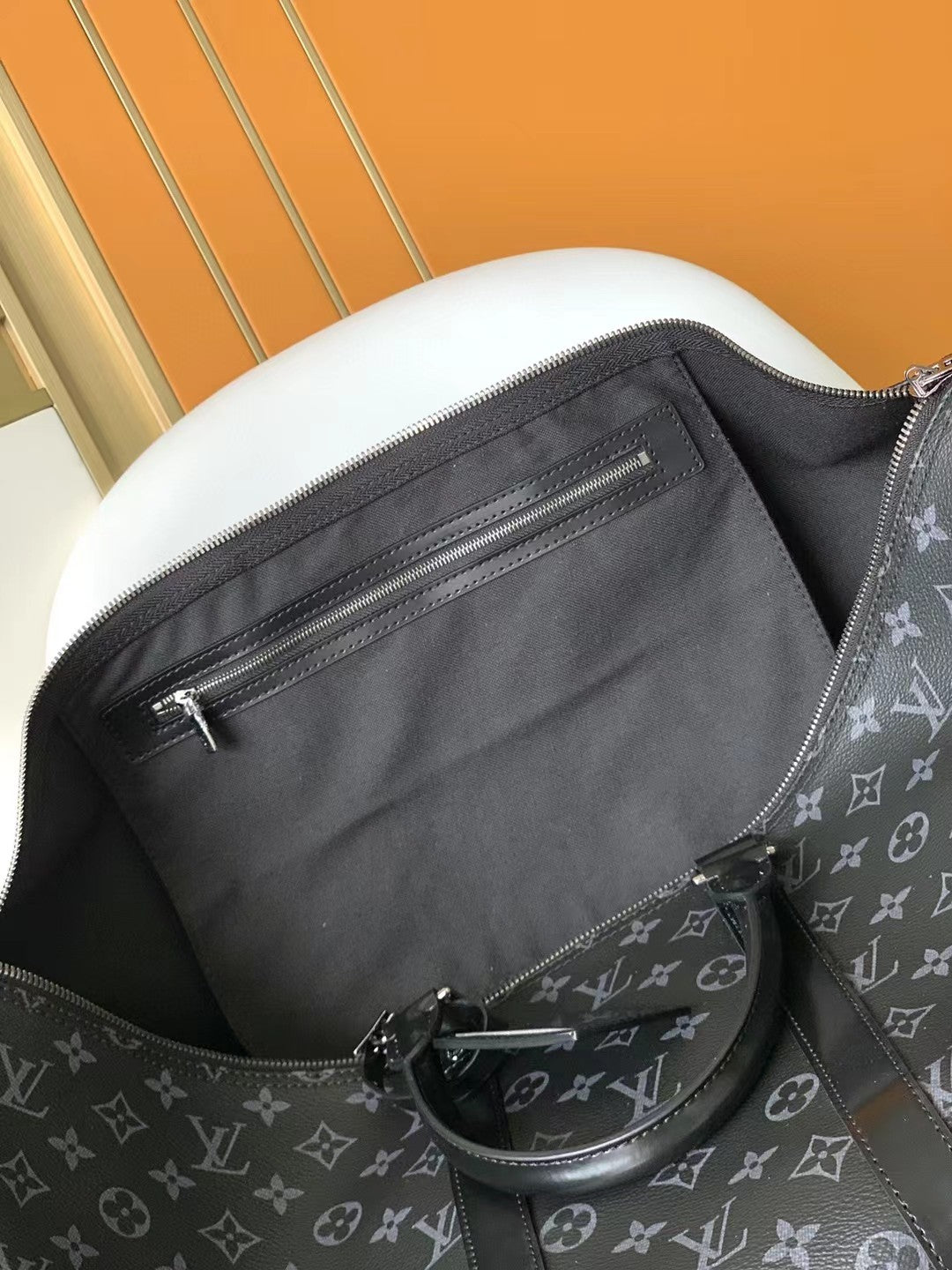 Louis Vuitton Classic Black Monogram Canvas Travel Duffel Bag with Shoulder Strap