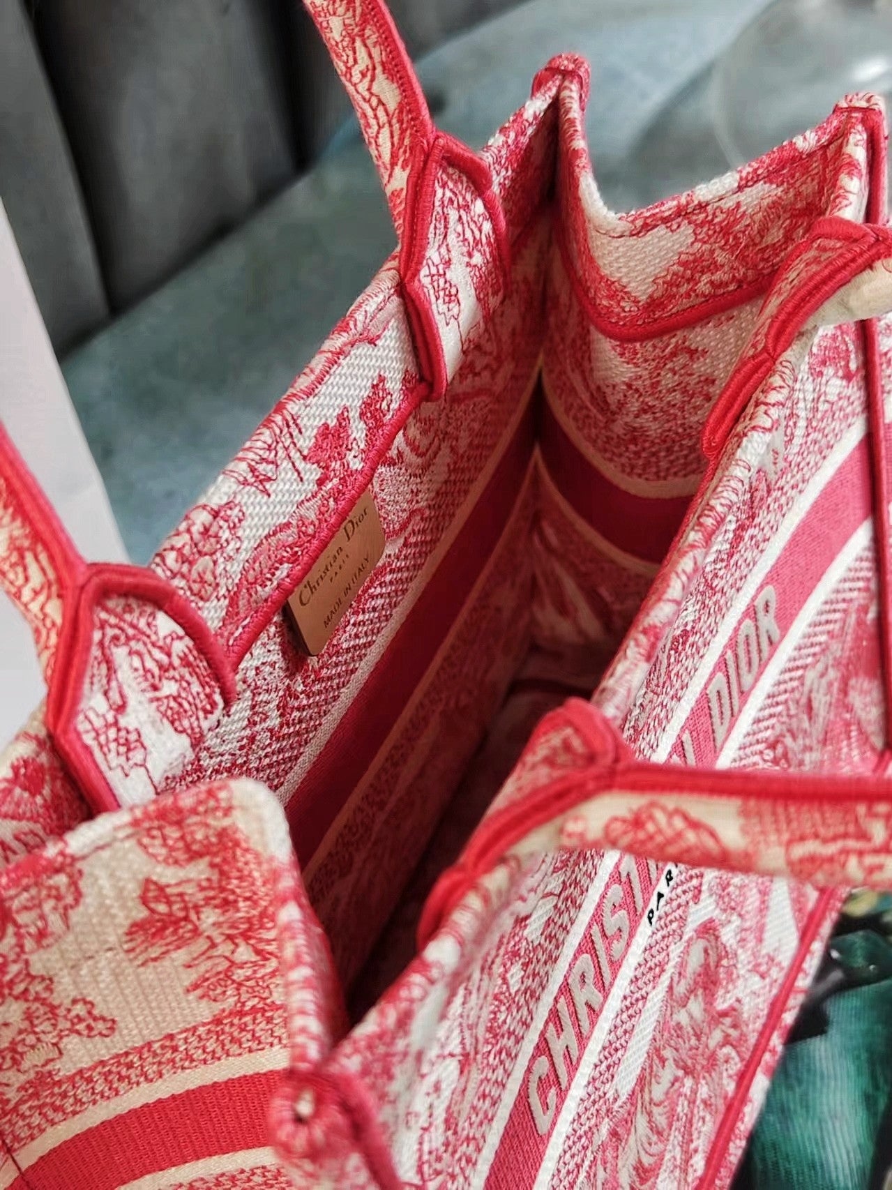 Dior Vintage Pink Toile de Jouy Canvas Tote Bag Top Handle Handbag