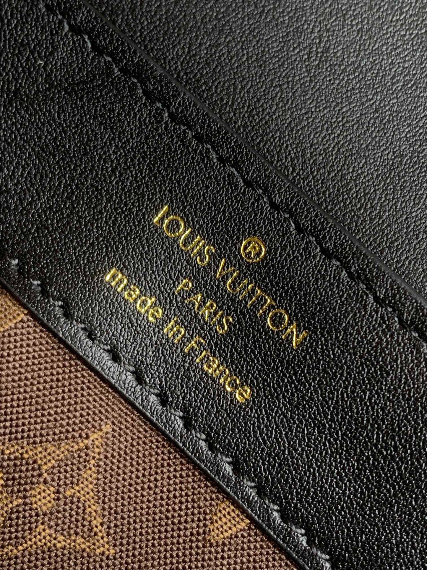 Louis Vuitton Elegant Black Faux Leather Crossbody Bag with Gold Chain Strap