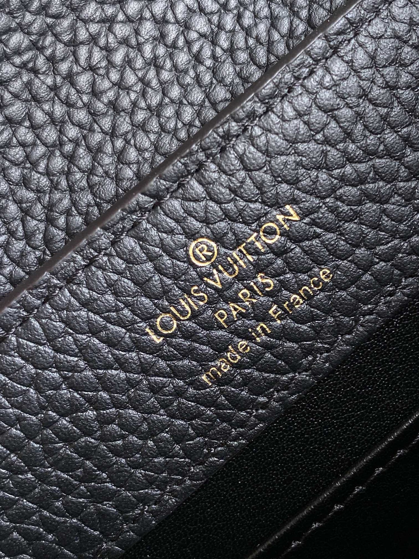Louis Vuitton Black Textured Leather Top Handle Handbag with Gold V-Hardware