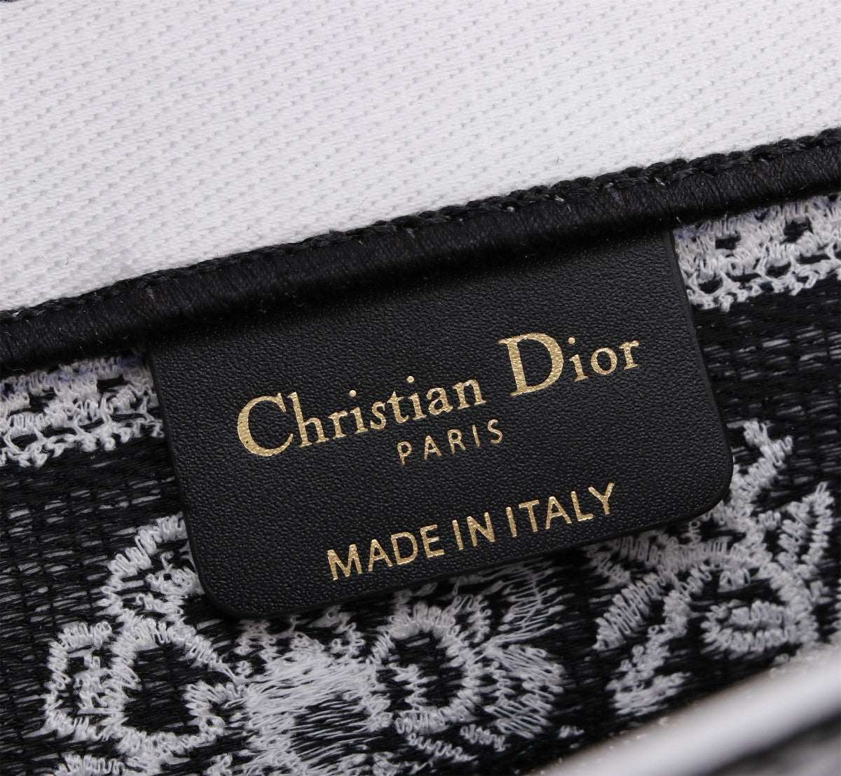 Dior Luxury Style Black and White Floral Embroidered Canvas Tote Bag