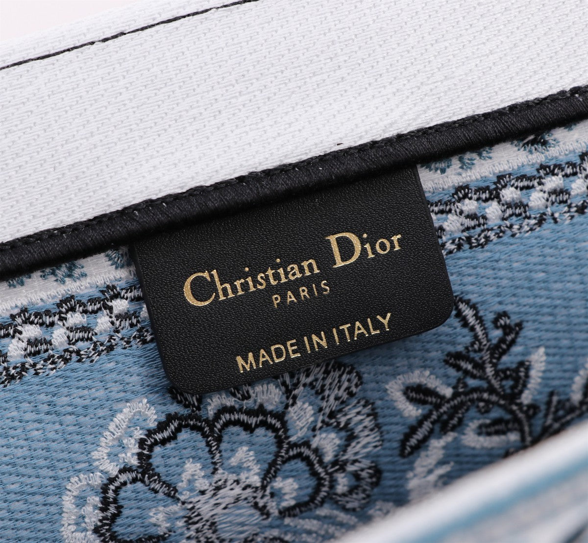 Dior Blue Butterfly Embroidered Canvas Tote Bag with Top Handles