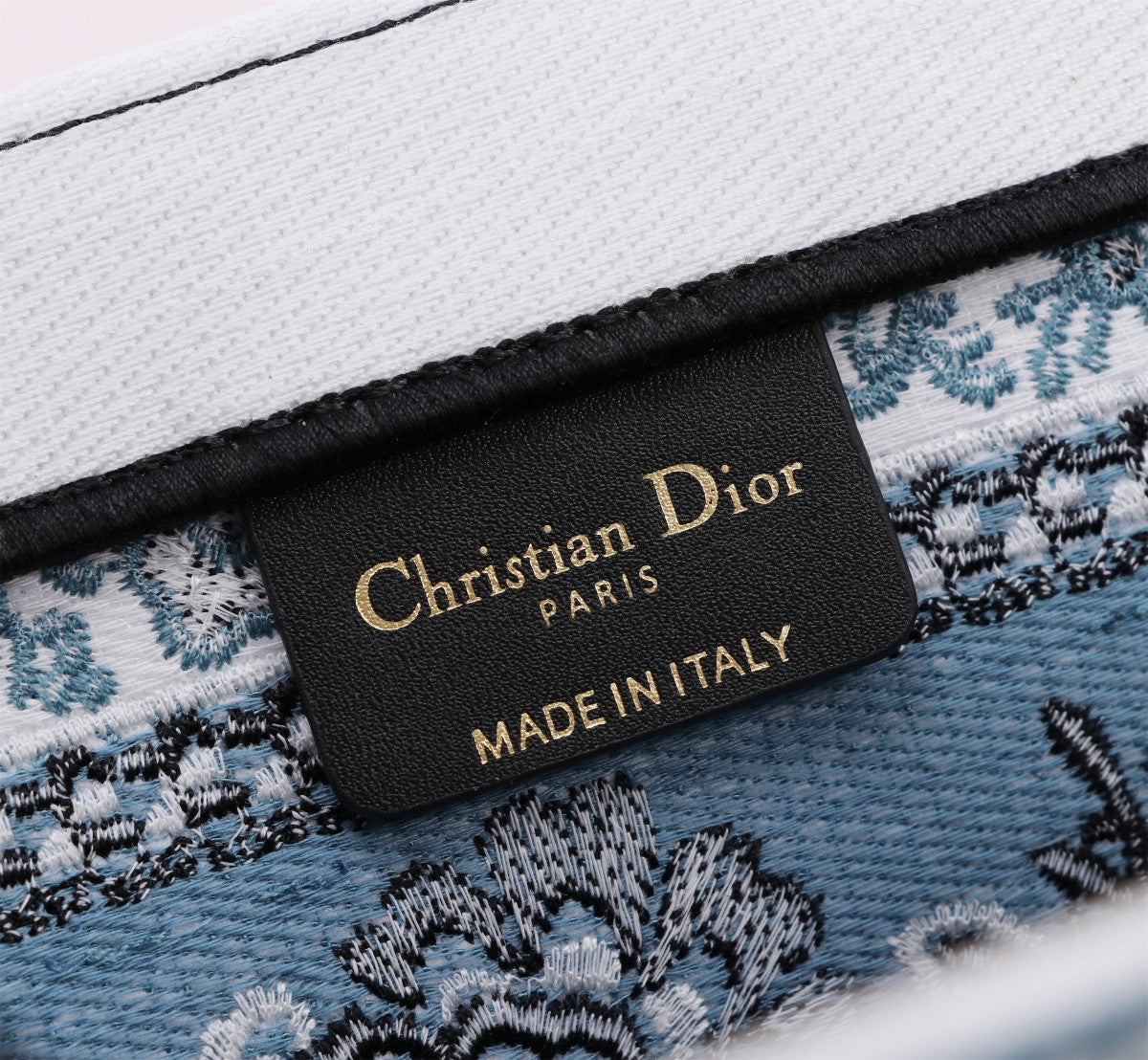 Dior Blue Butterfly Embroidered Canvas Tote Bag with Top Handles