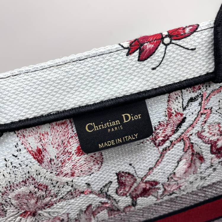 Dior Luxury Floral Butterfly Canvas Tote Bag Red Embroidered Handbag