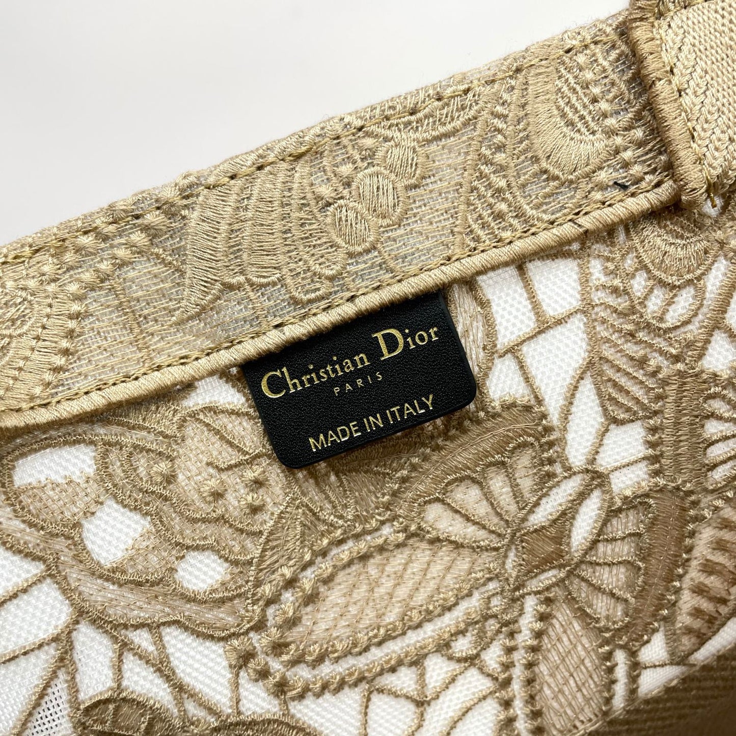 Dior Beige Floral Lace Embroidery Canvas Tote Bag Large Shopping Handbag