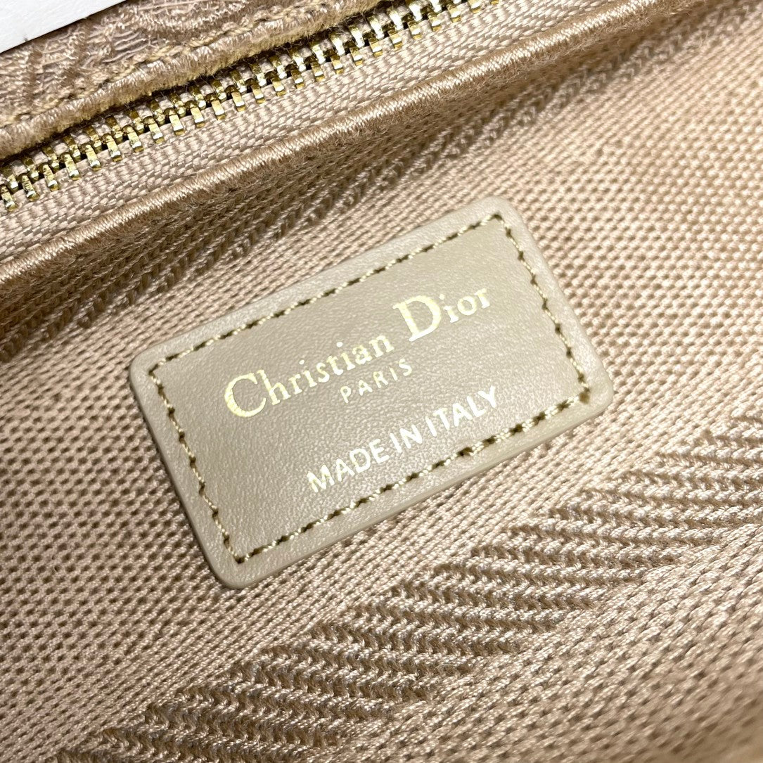 Dior Elegant Beige Butterfly Embroidered Lace Top Handle Bag