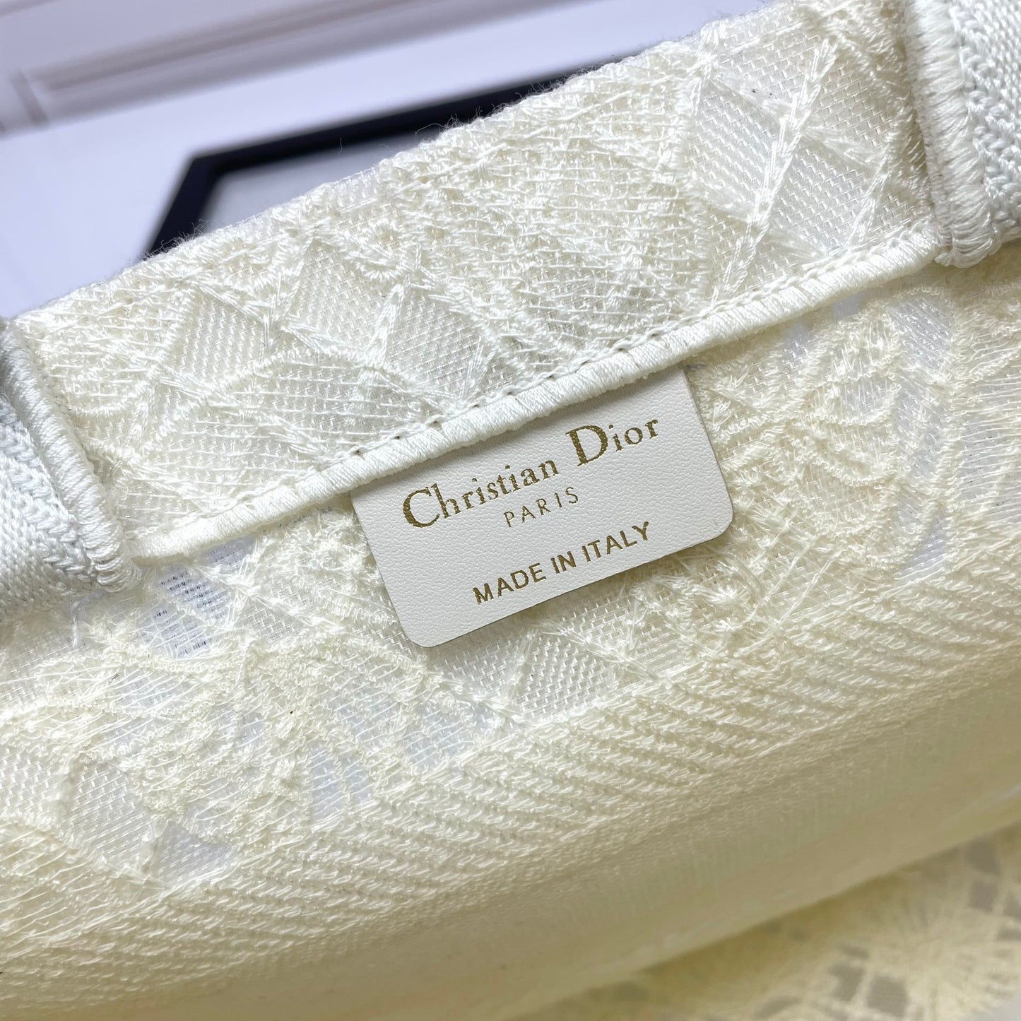 Dior Cream Butterfly Lace Embroidery Top Handle Canvas Tote Handbag