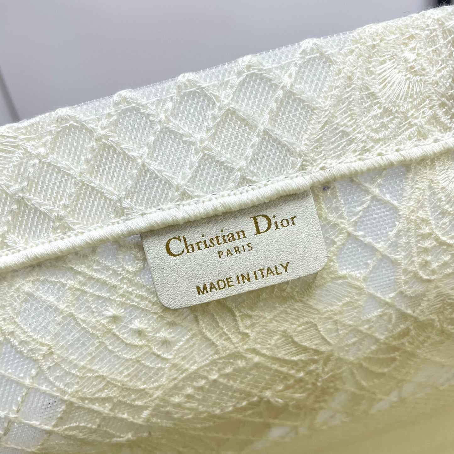 Dior Elegant Off-White Canvas Tote Bag with Butterfly Embroidery