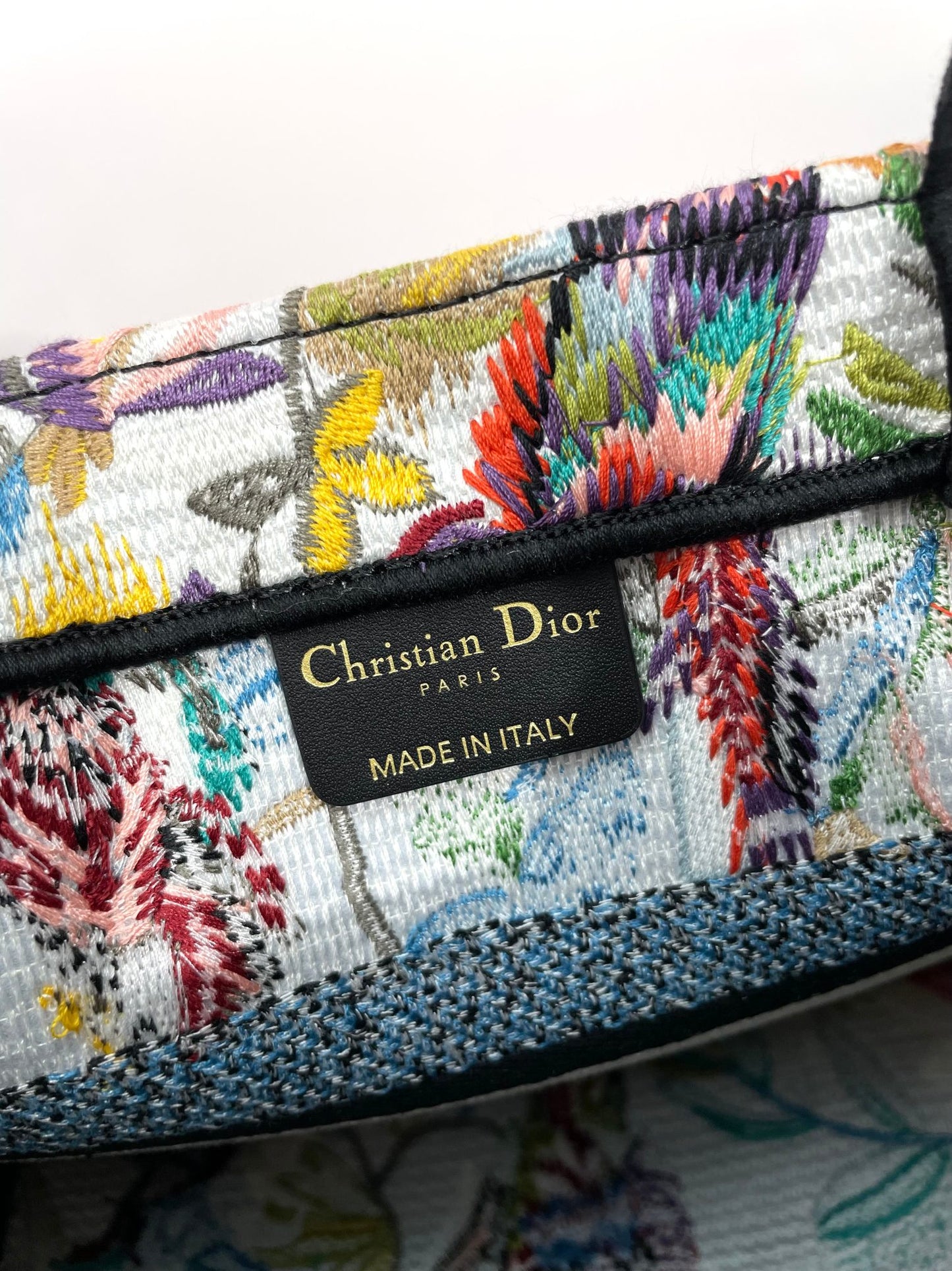 Dior Colorful Tropical Floral Canvas Tote Bag with Top Handles