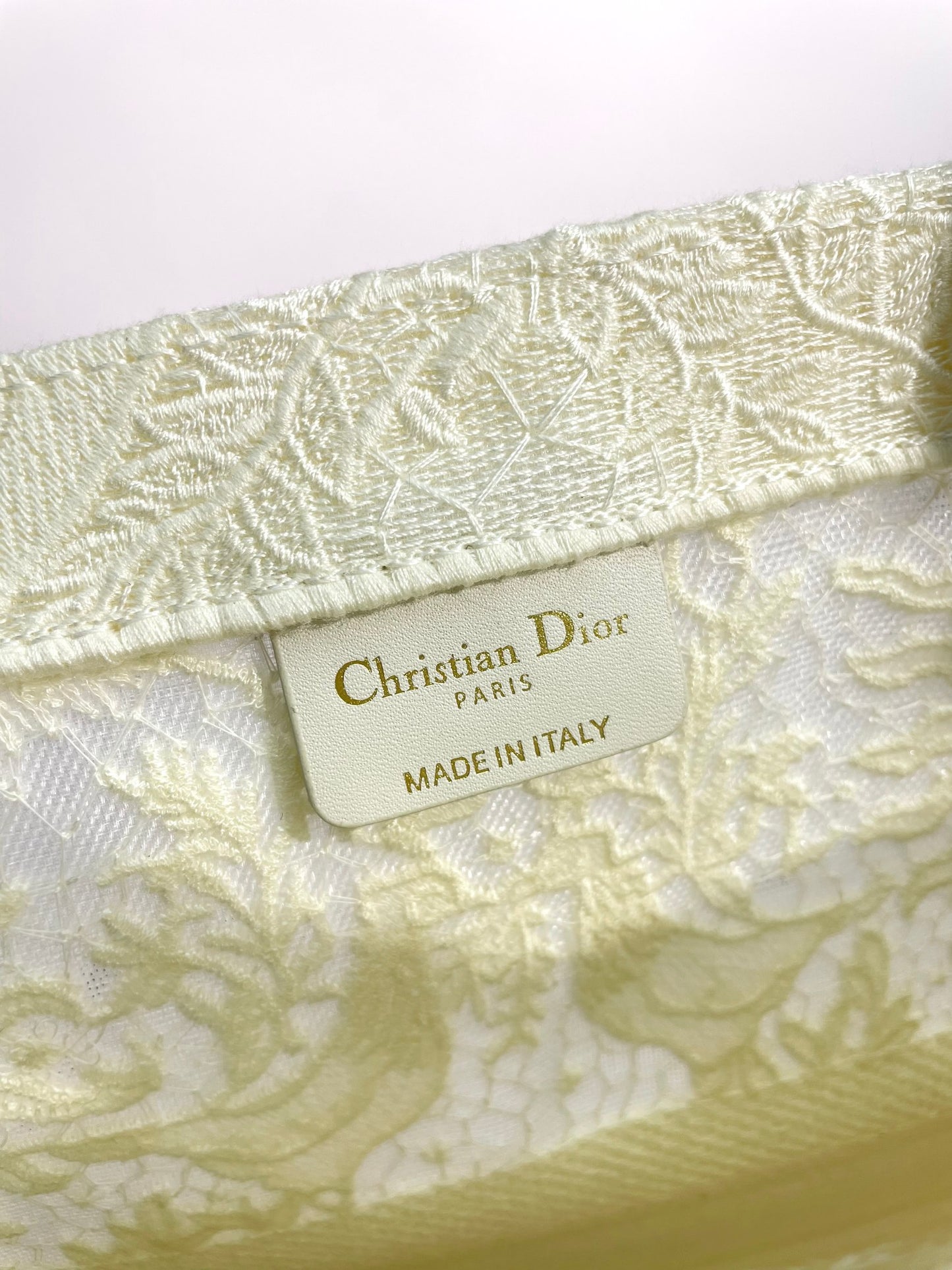 Dior Elegant Off White Embroidered Floral Canvas Tote Handbag