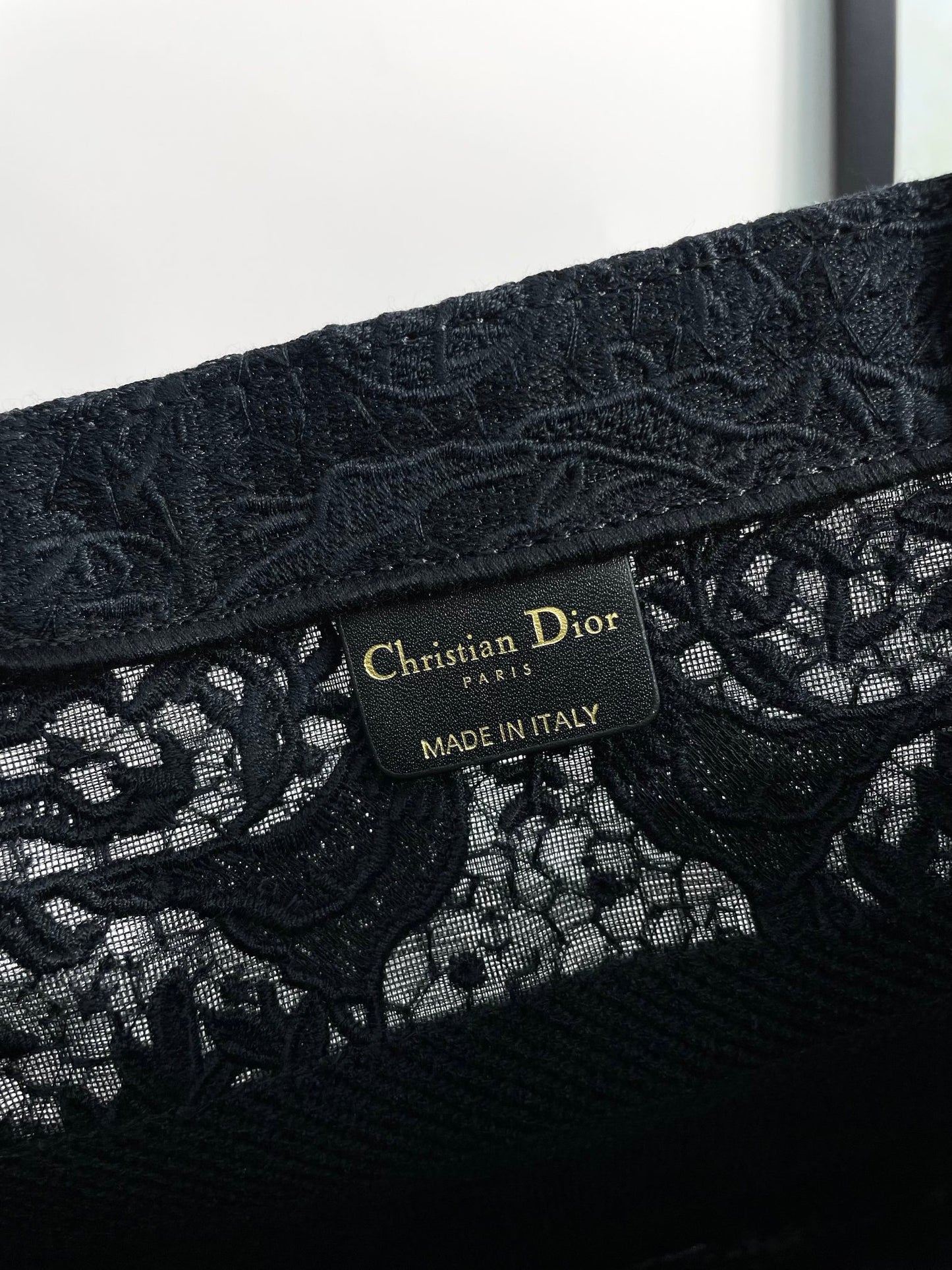 Dior Black Floral Lace Embroidered Canvas Tote Bag with Top Handles