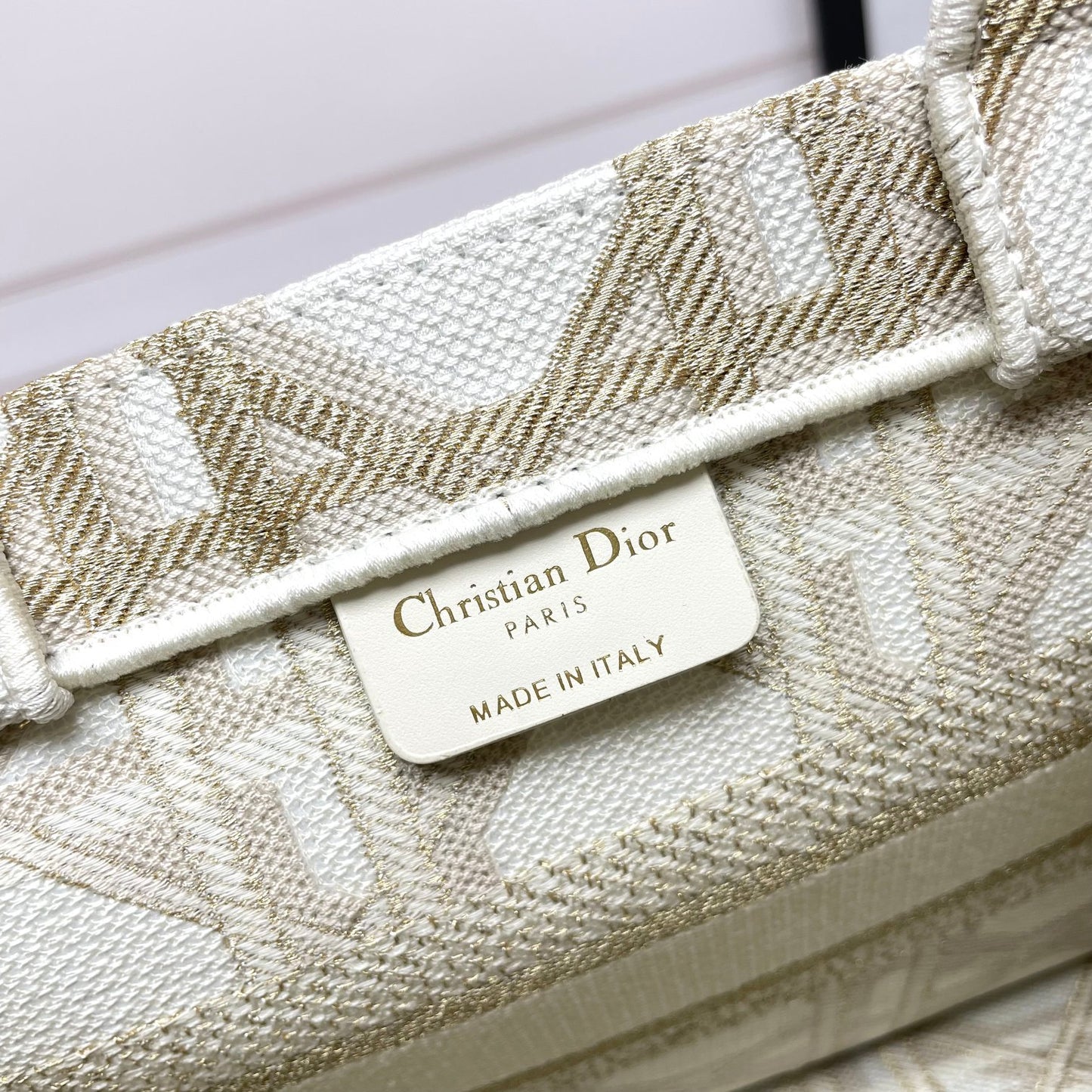 Dior Luxury Beige Embroidered Canvas Tote Bag with Top Handle