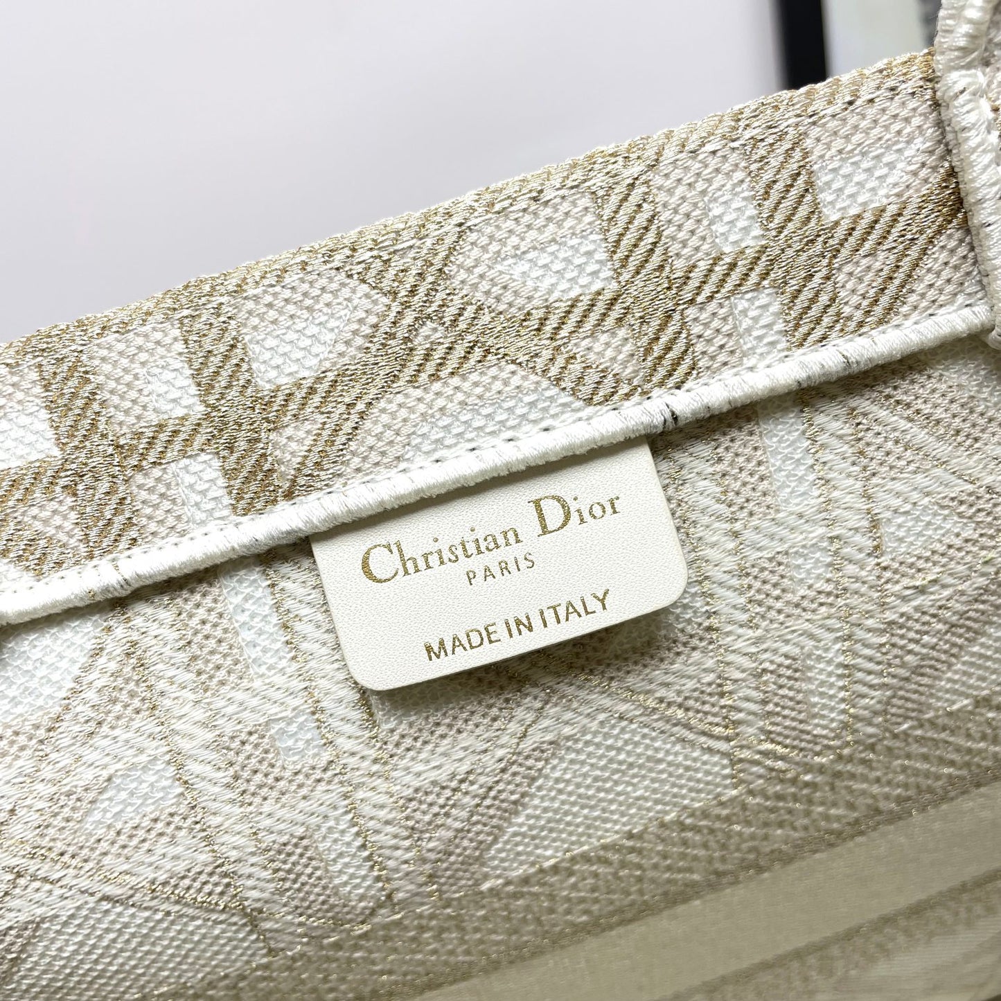 Dior Elegant Beige Embroidered Canvas Tote Bag Luxury Top Handle Handbag
