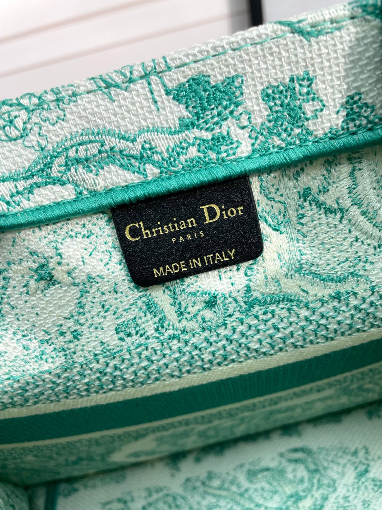 Dior Green Floral Toile Embroidered Canvas Tote Handbag with Top Handles