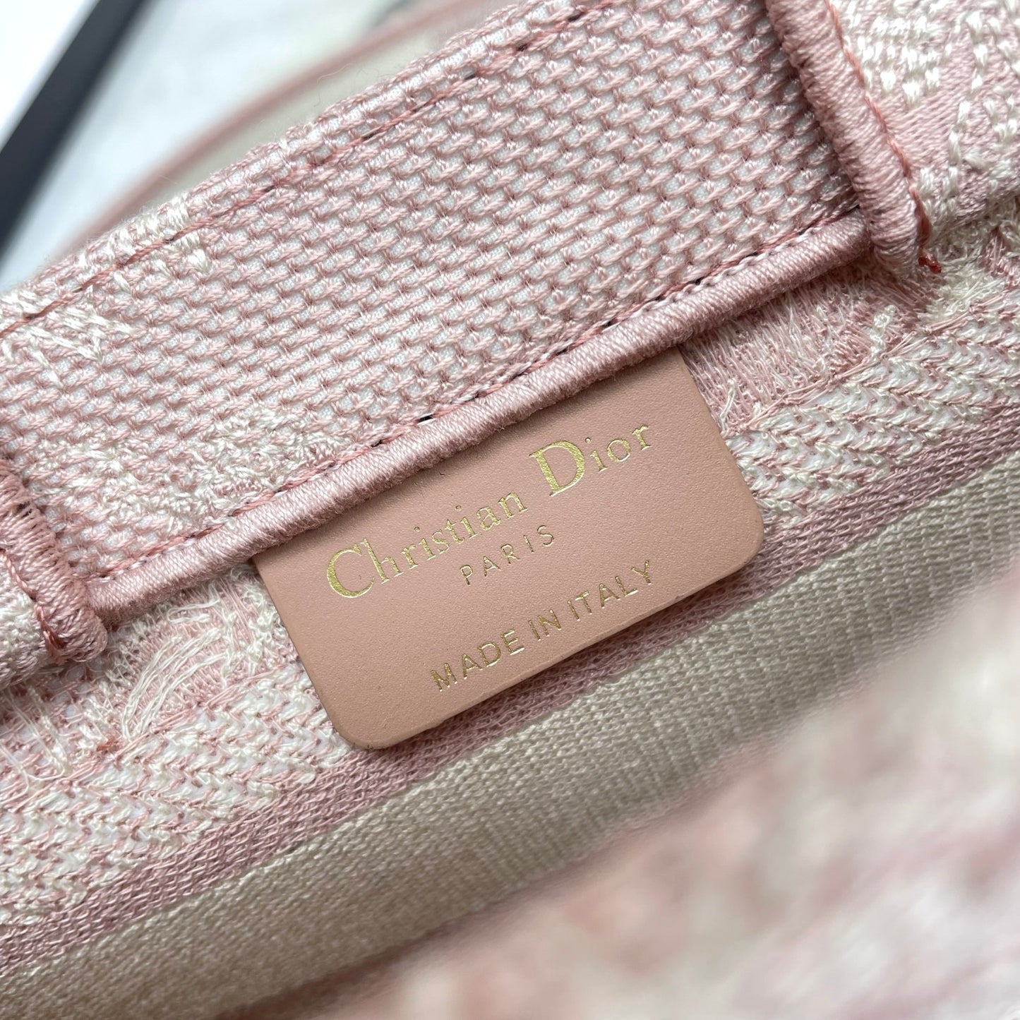 Dior Vintage Pink Embroidered Canvas Top Handle Crossbody Tote Bag