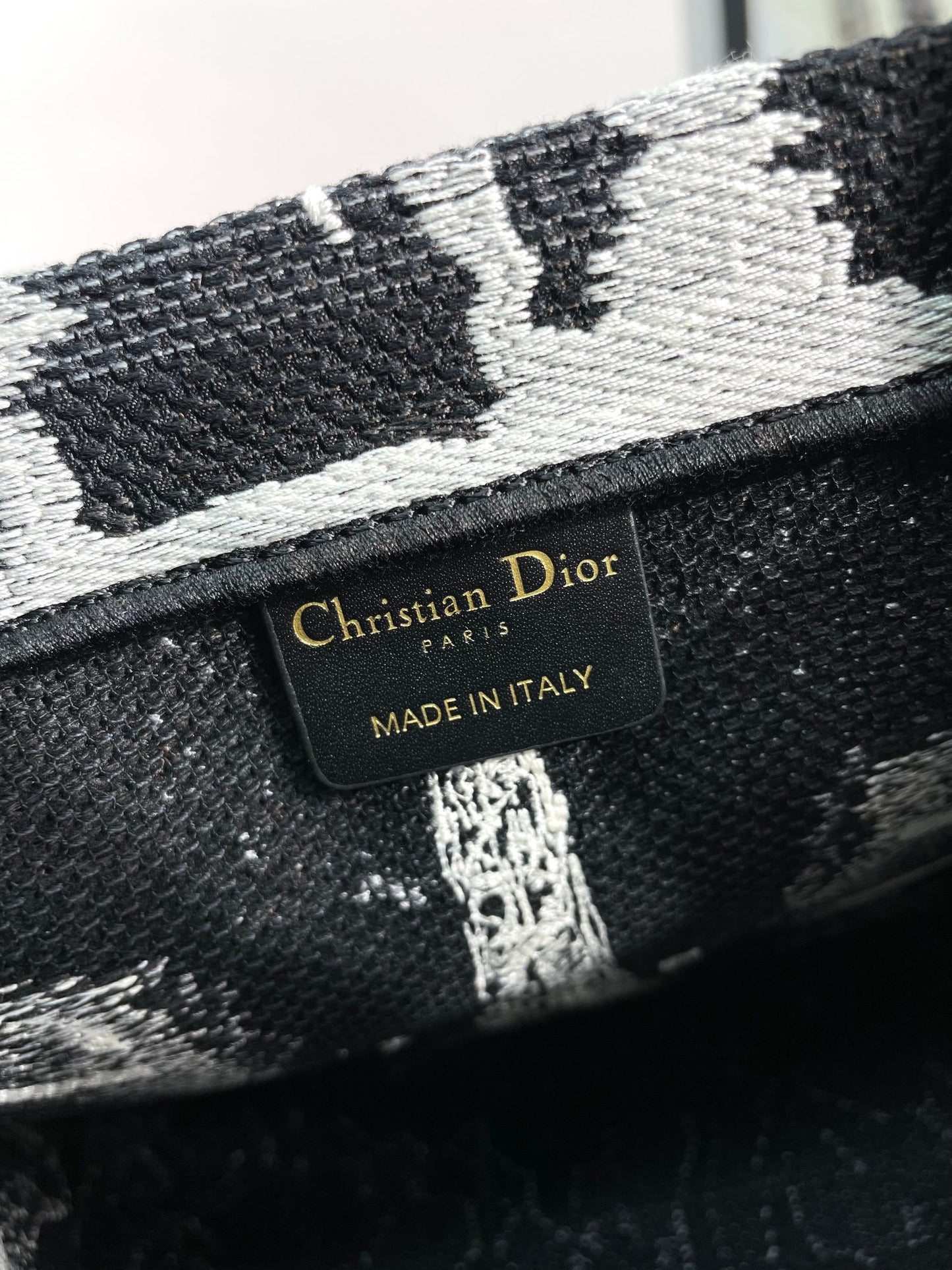 Dior Paris Eiffel Tower Embroidered Black and White Canvas Tote Bag