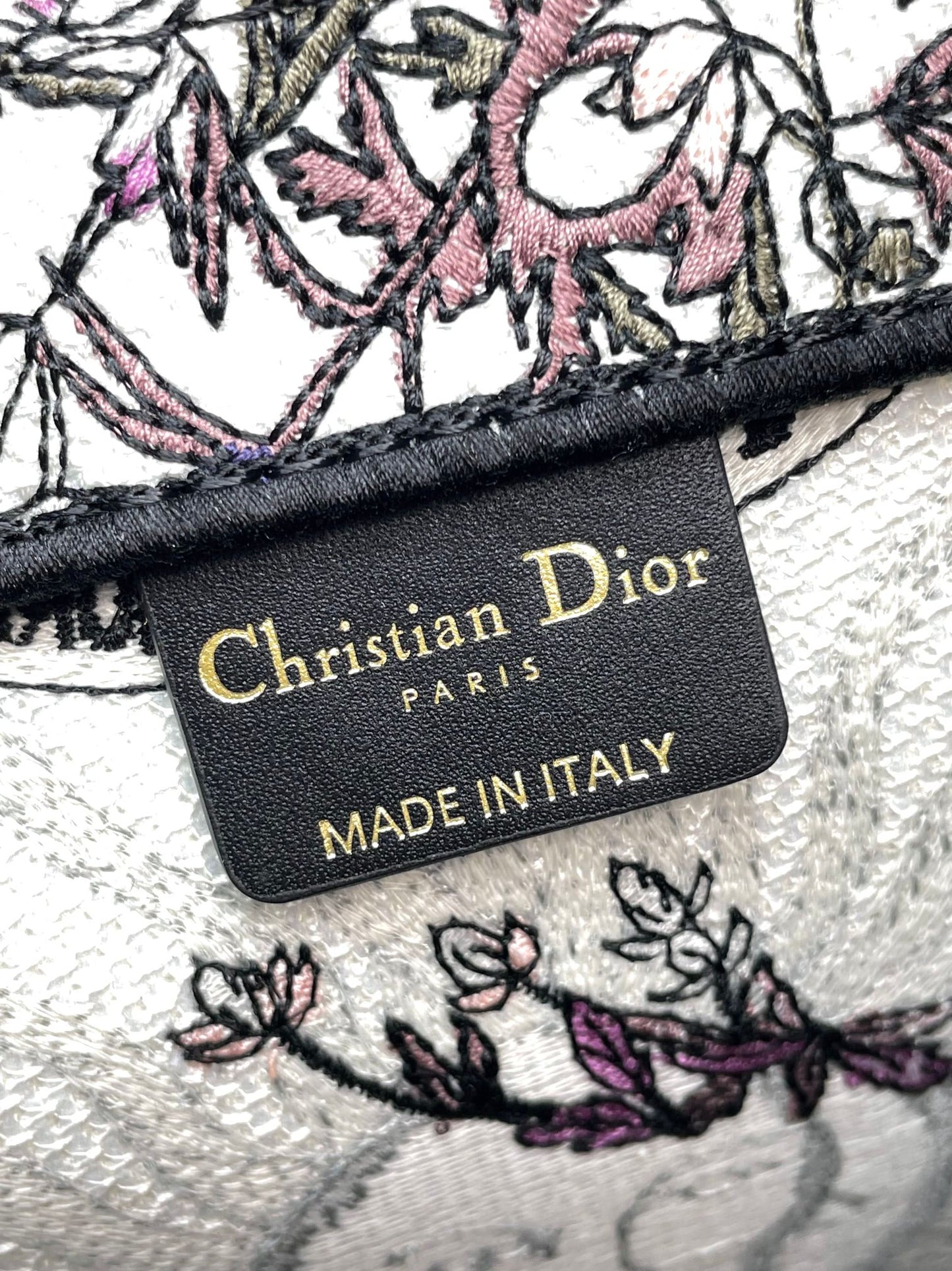 Dior Vintage Floral Embroidered Canvas Tote Bag with Top Handles