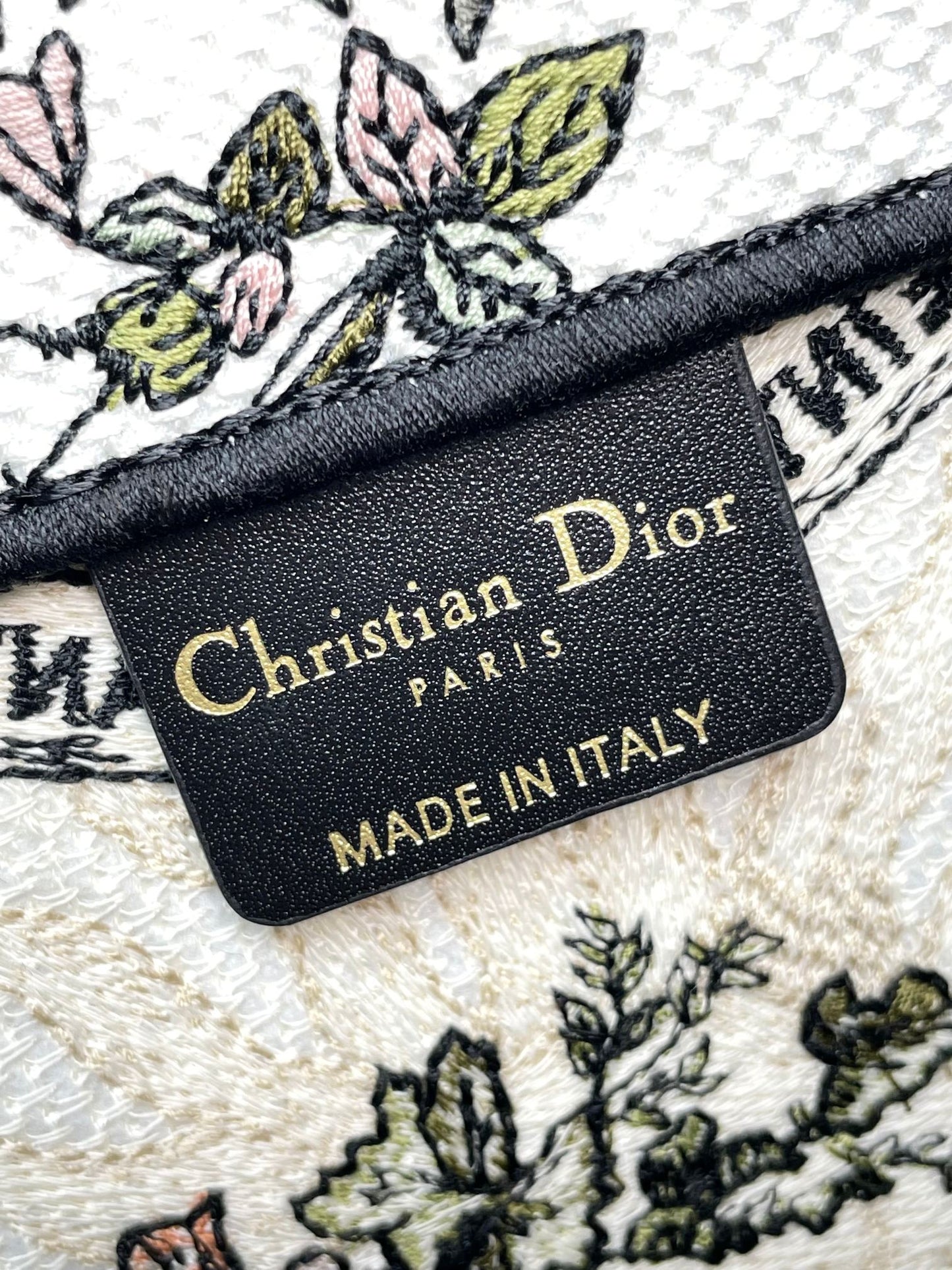 Dior Vintage Floral Embroidered Canvas Tote Bag with Top Handle