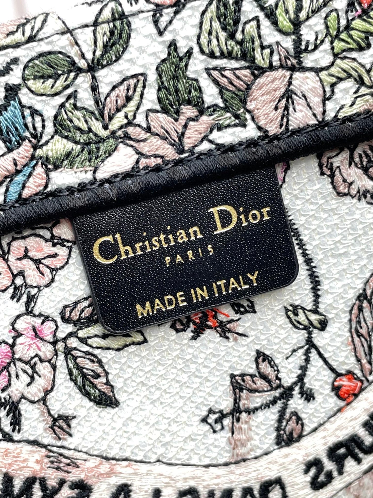 Dior Elegant Floral Embroidery Canvas Tote Bag Large Travel Handbag