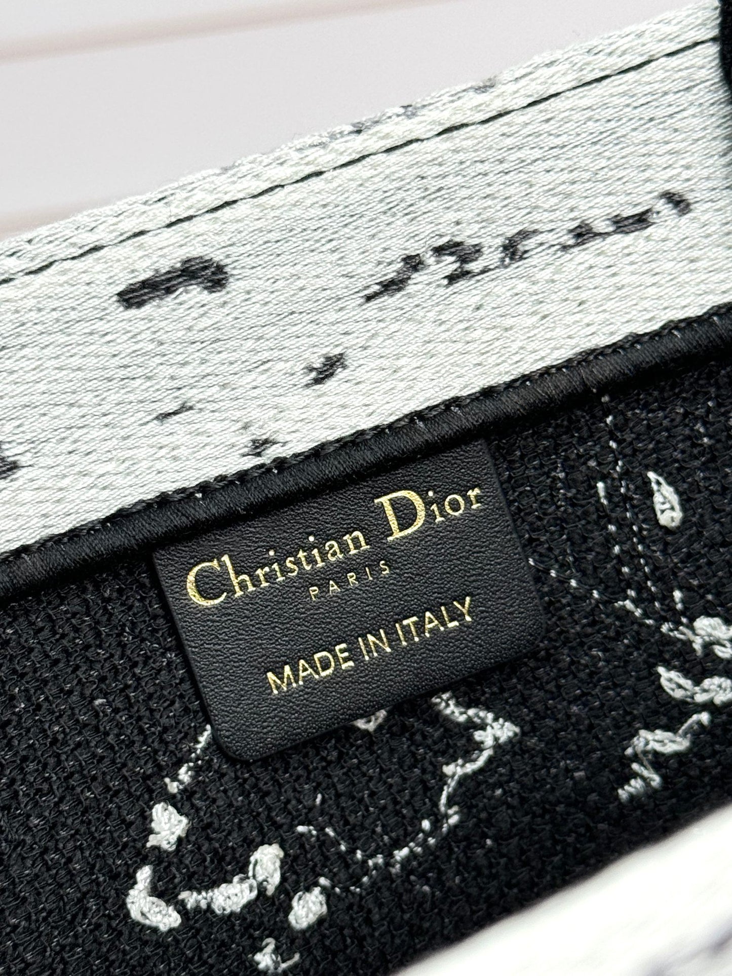 Dior Black and White Landscape Embroidered Structured Canvas Tote Handbag