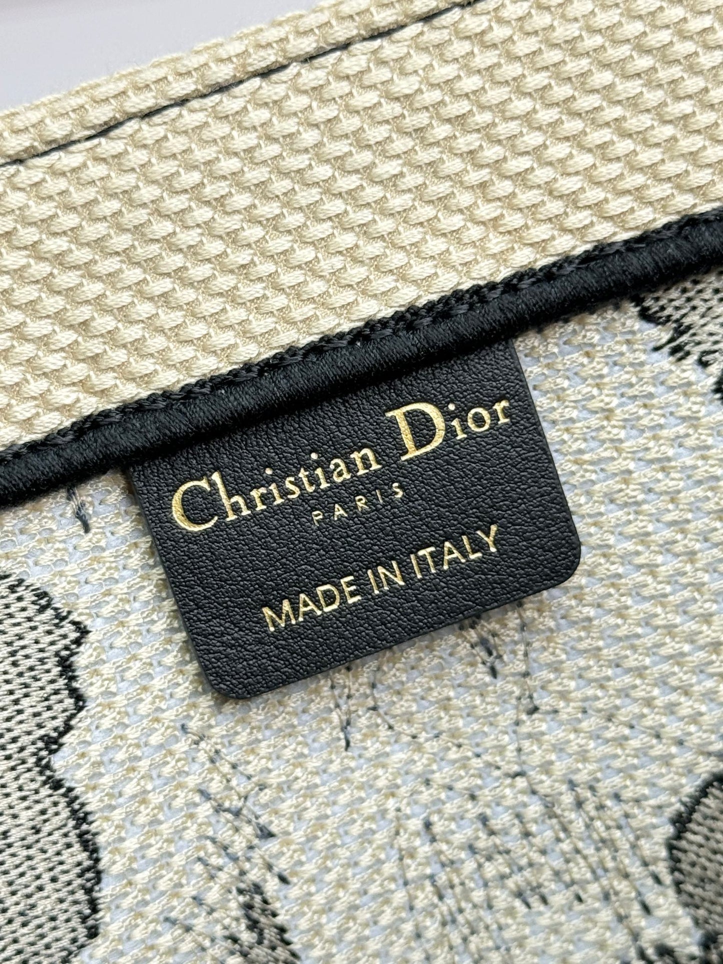 Dior Elegant Black Floral Canvas Tote Bag with Top Handles