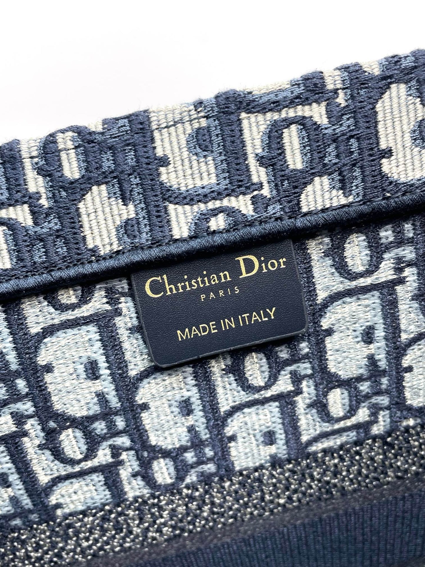 Dior Blue Monogram Embroidered Canvas Tote Bag with Top Handles