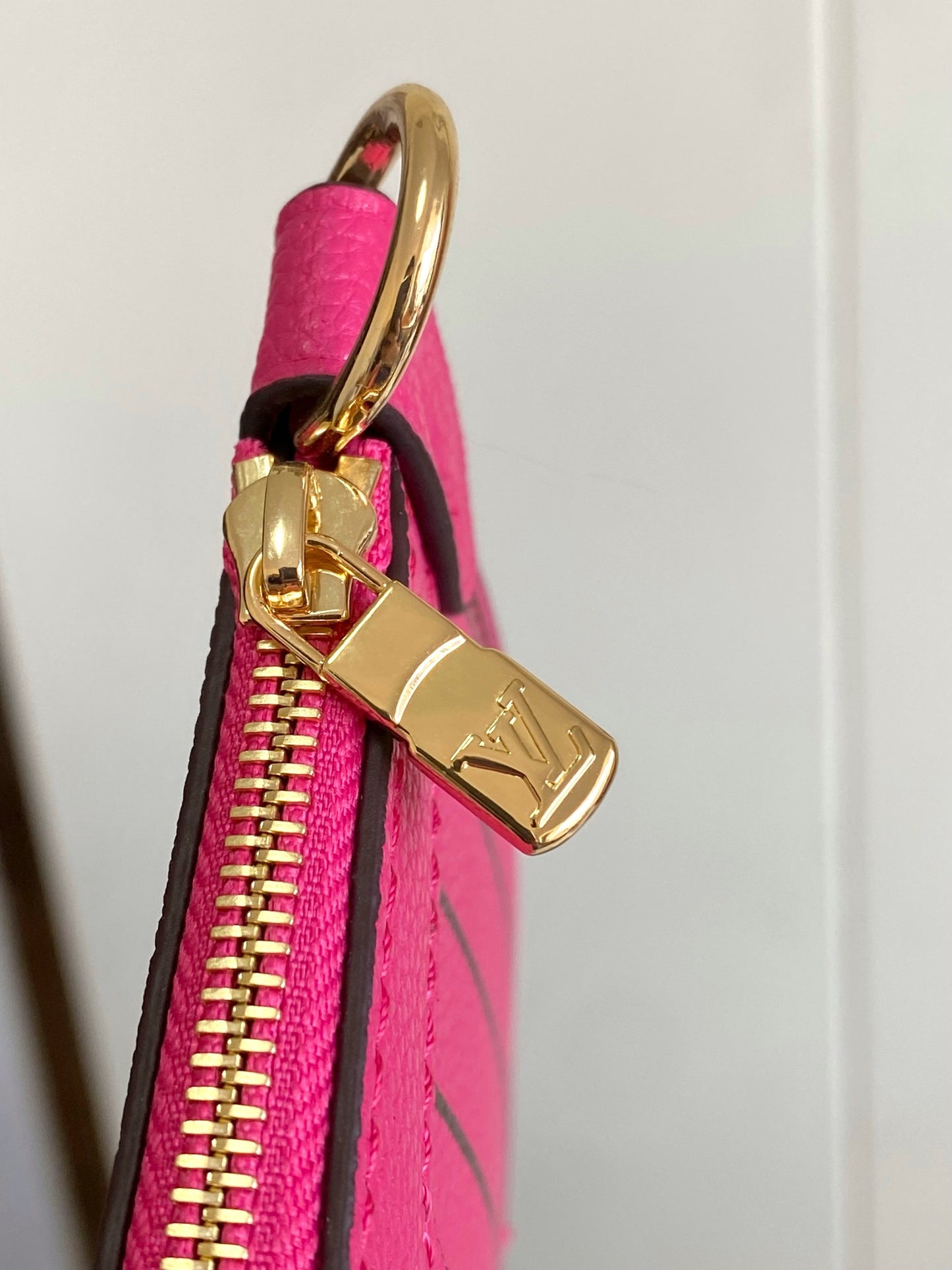 Louis Vuitton Fuchsia Pink Leather Tote Handbag with Embossed Detail and Gold Hardware