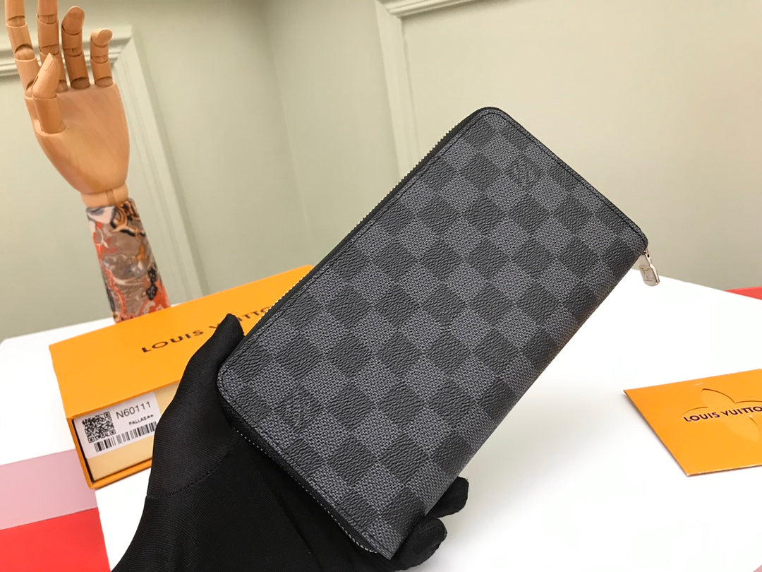 Louis Vuitton Classic Grey Checkerboard Zip-Around Long Clutch Wallet
