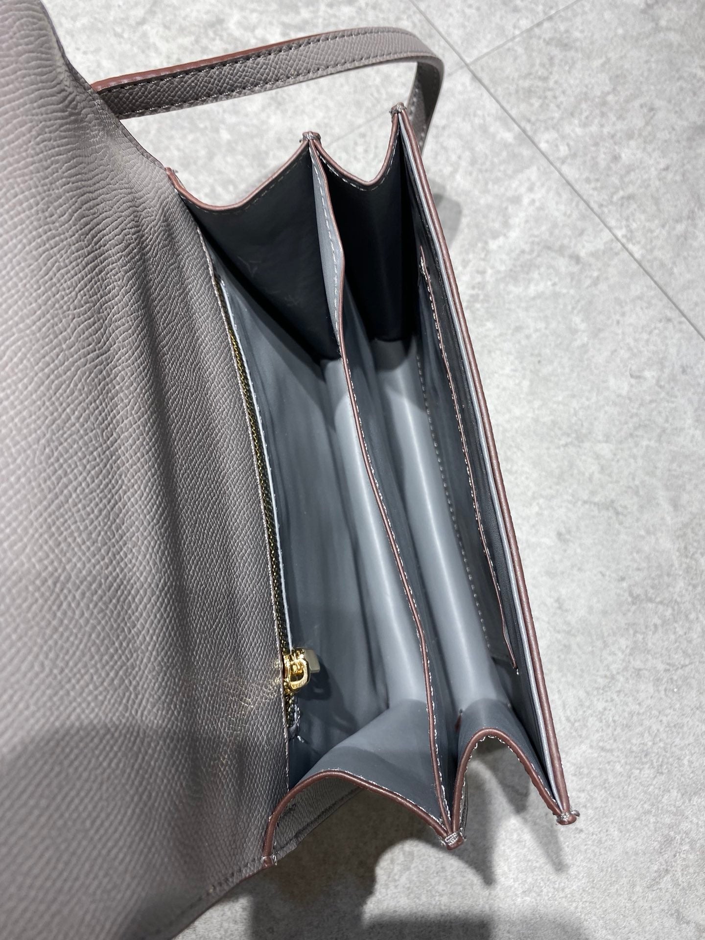 Hermes Constance Gray Leather Shoulder Bag with Gold Hardware