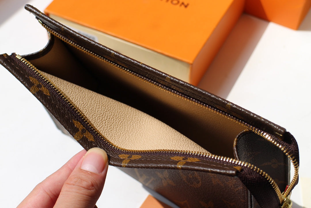 Louis Vuitton Classic Brown Monogram Canvas Clutch Bag and Toiletry Pouch