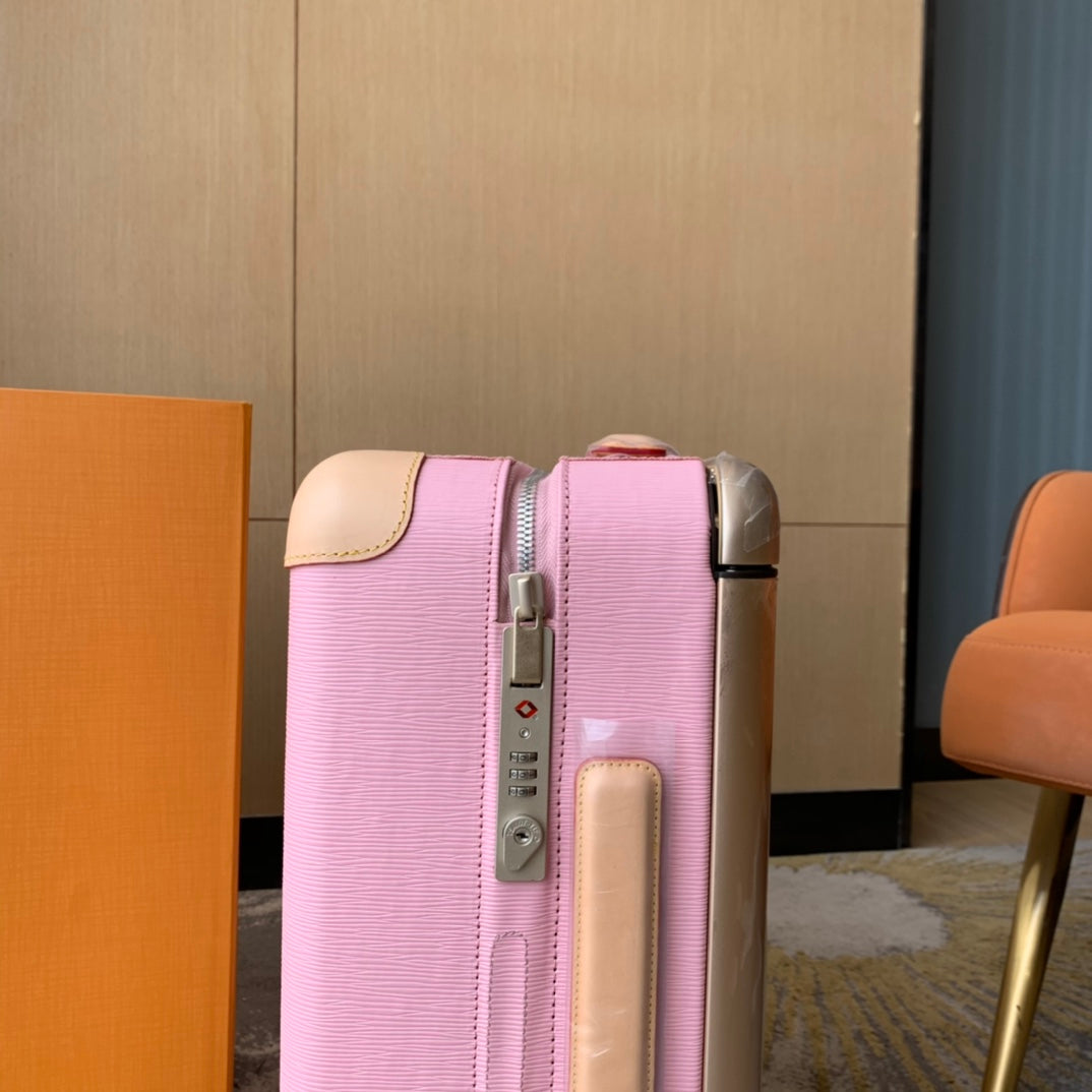 Pink Hardside Carry-On Suitcase with Leather Trim and Wheels