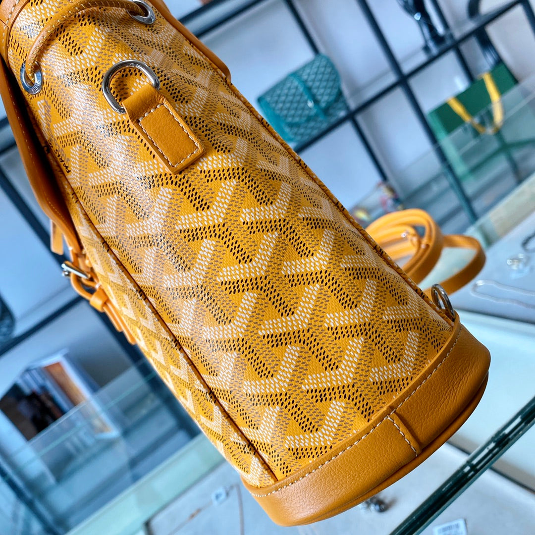 Gogy Yellow Chevron Print Mini Backpack Handbag with Leather Trim
