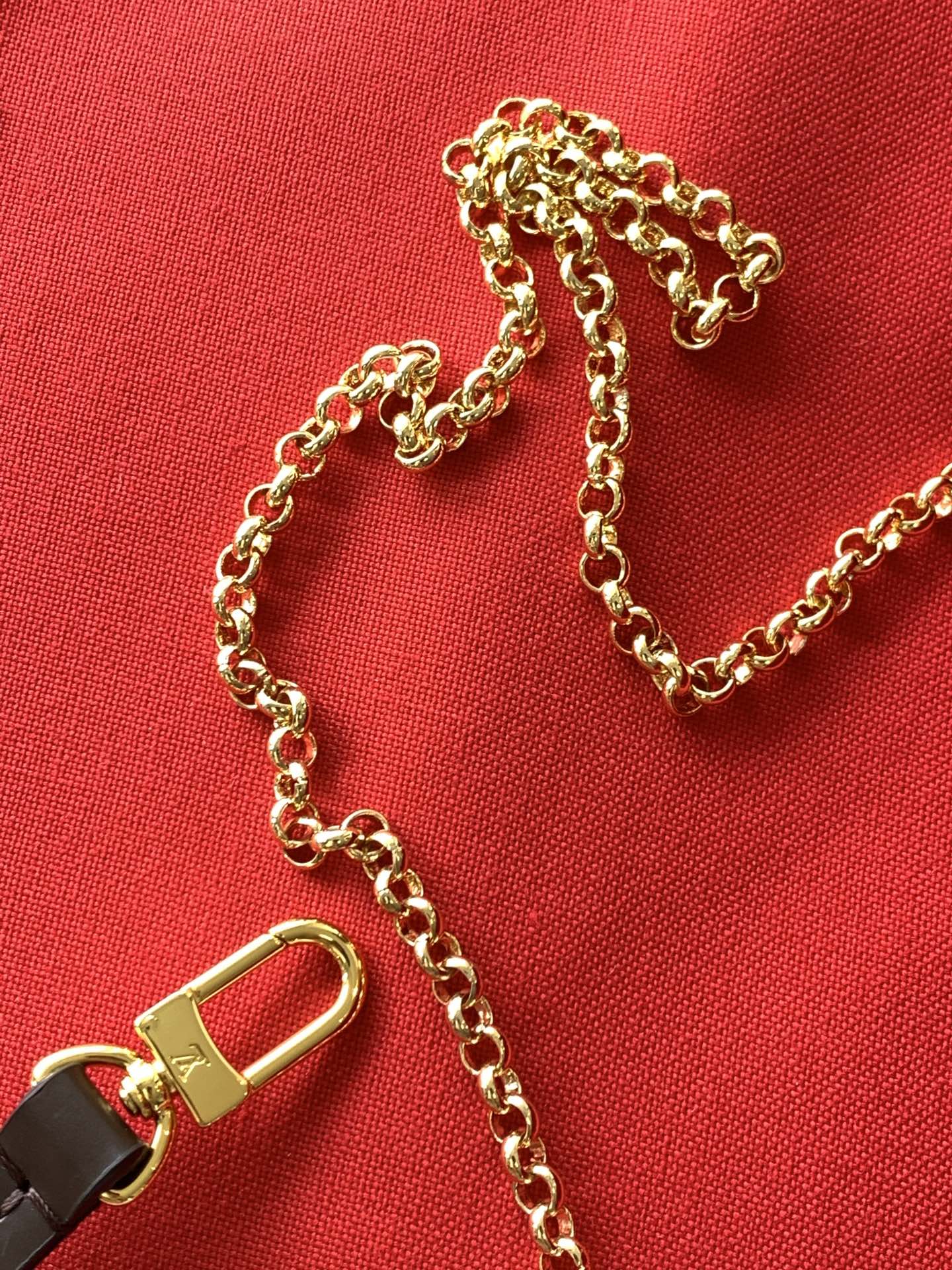 Louis Vuitton Brown Checkered Crossbody Shoulder Bag with Gold Chain Strap
