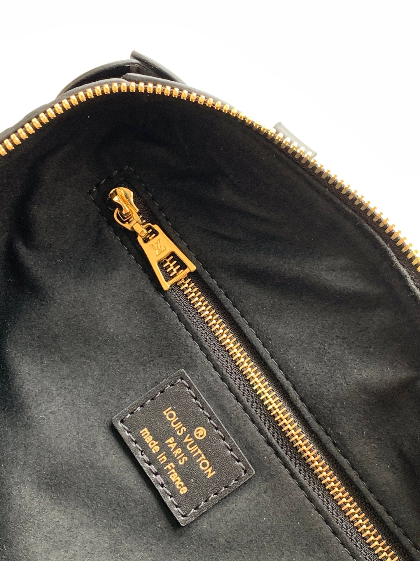 Louis Vuitton Black Embossed Crossbody Handbag with Wide Strap and Gold Chain