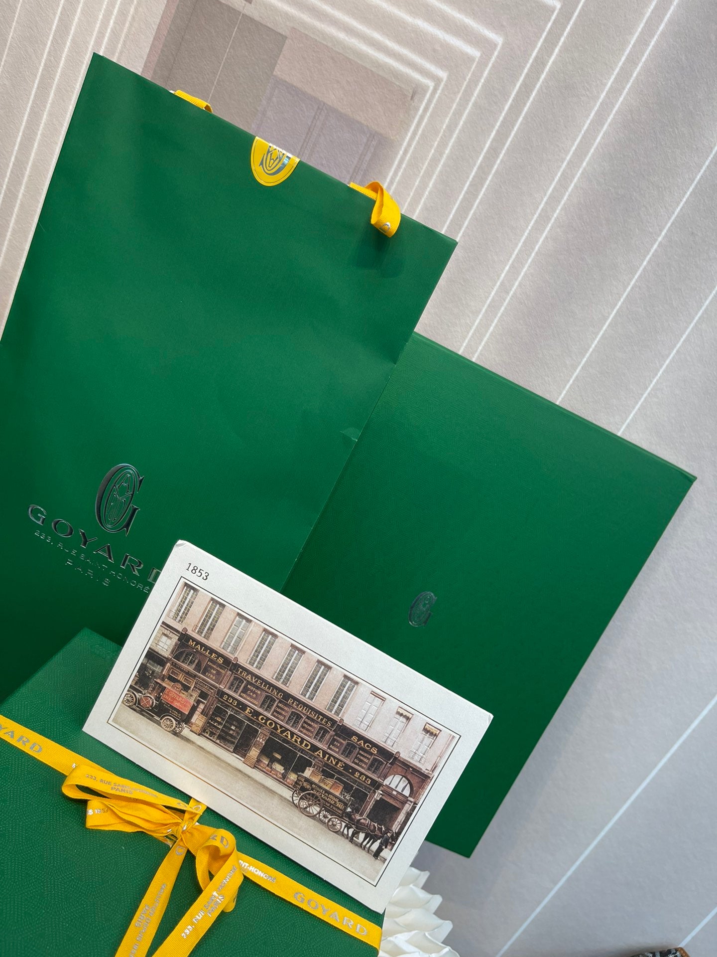 Gogy Luxury Green Paper Shopping Bag with Yellow Ribbon Handles