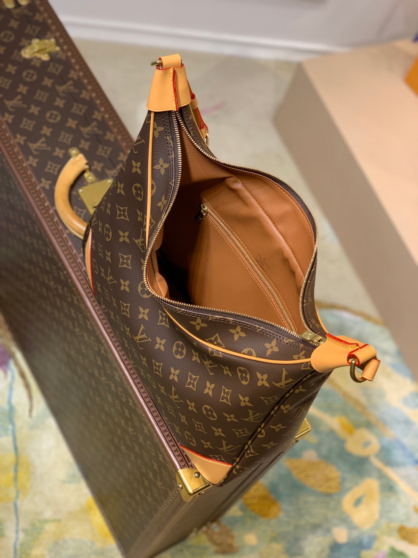 Louis Vuitton Vintage Brown Monogram Hobo Shoulder Bag with Leather Trim