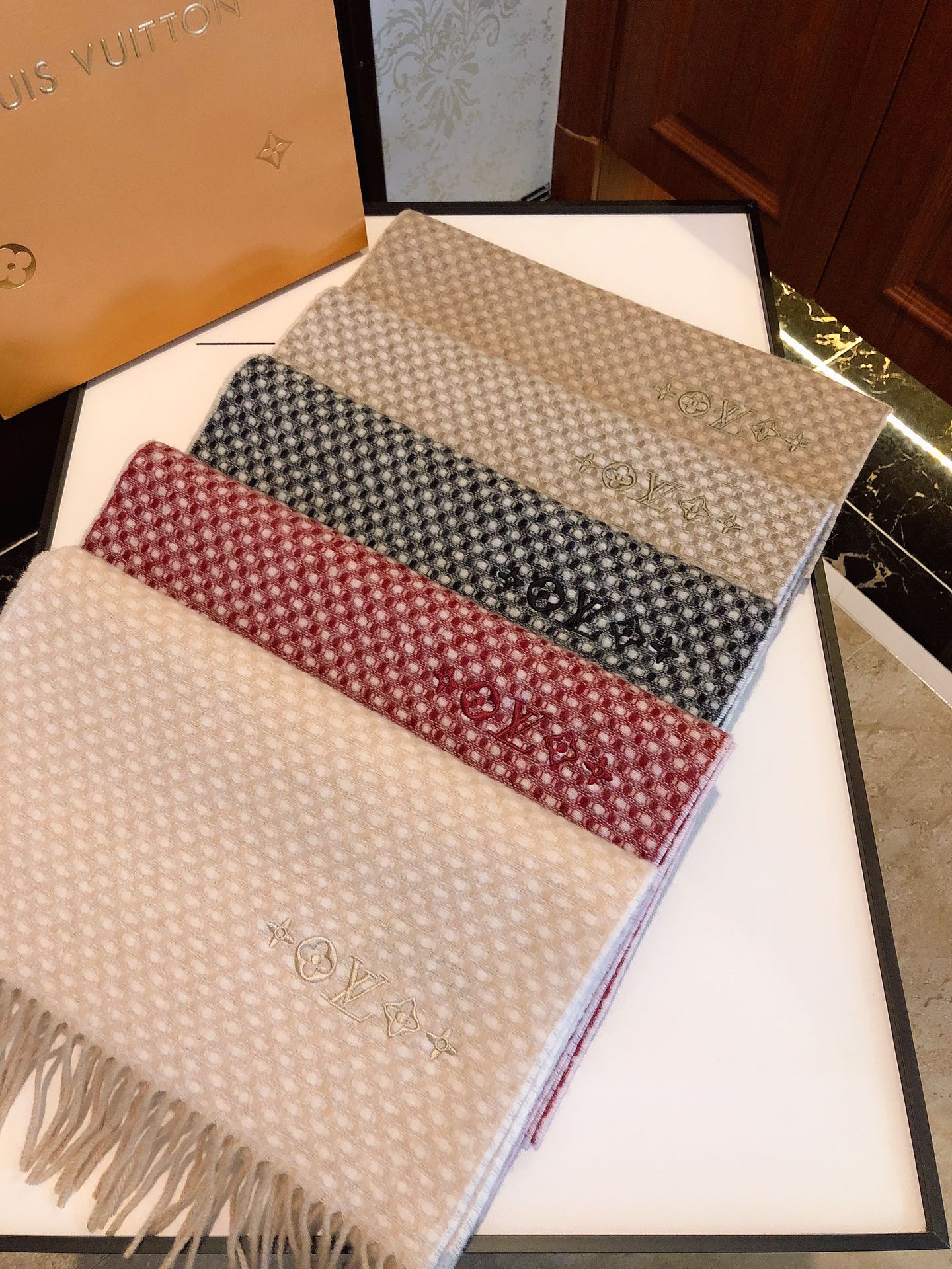 Louis Vuitton Damier Graphite Scarf - Grey and Black Checkered Luxury Men's Winter Scarf with Fringe