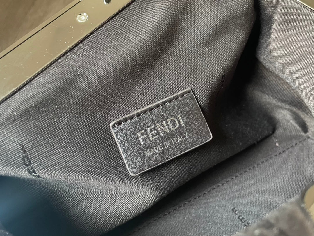 Fendi First Small Silver Metallic Leather Clutch & Crossbody Bag