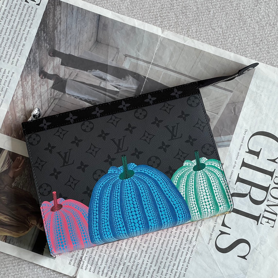 Louis Vuitton Grey Monogram Canvas Clutch Bag with Colorful Pumpkin Art