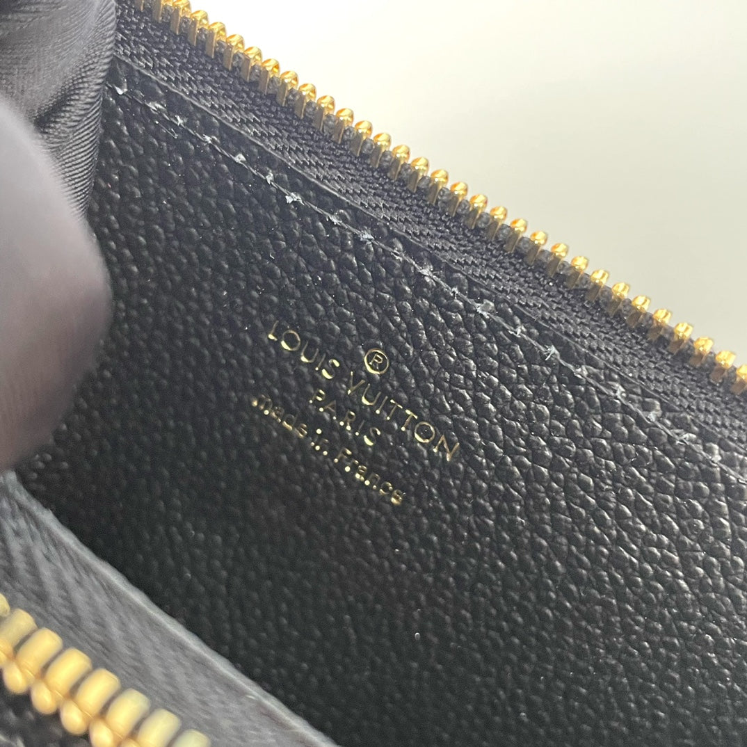 Louis Vuitton Black Embossed Leather Card Holder Wallet with Envelope Pocket