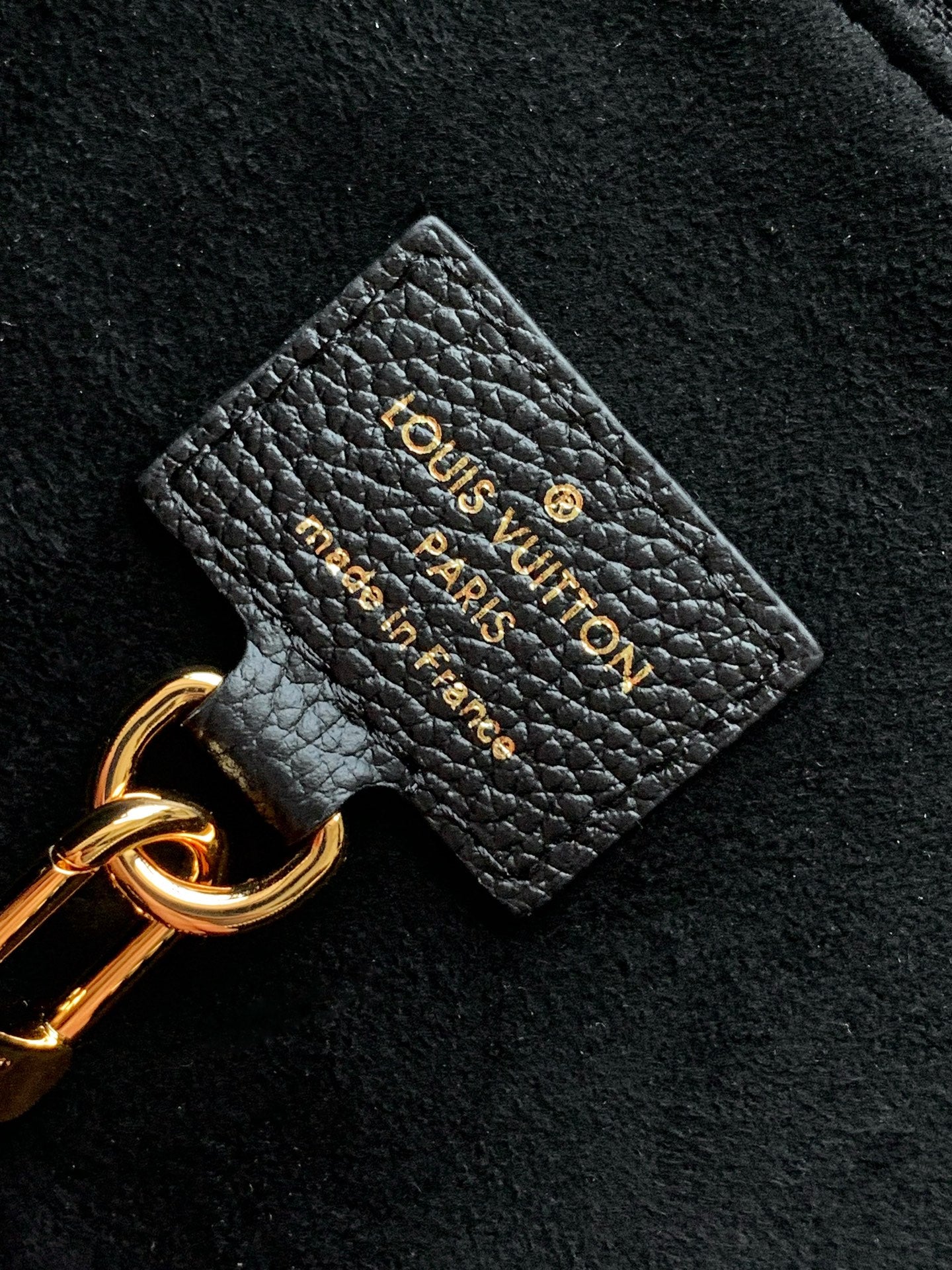 Louis Vuitton Classic Black Embossed Leather Shoulder Bag with Gold Hardware