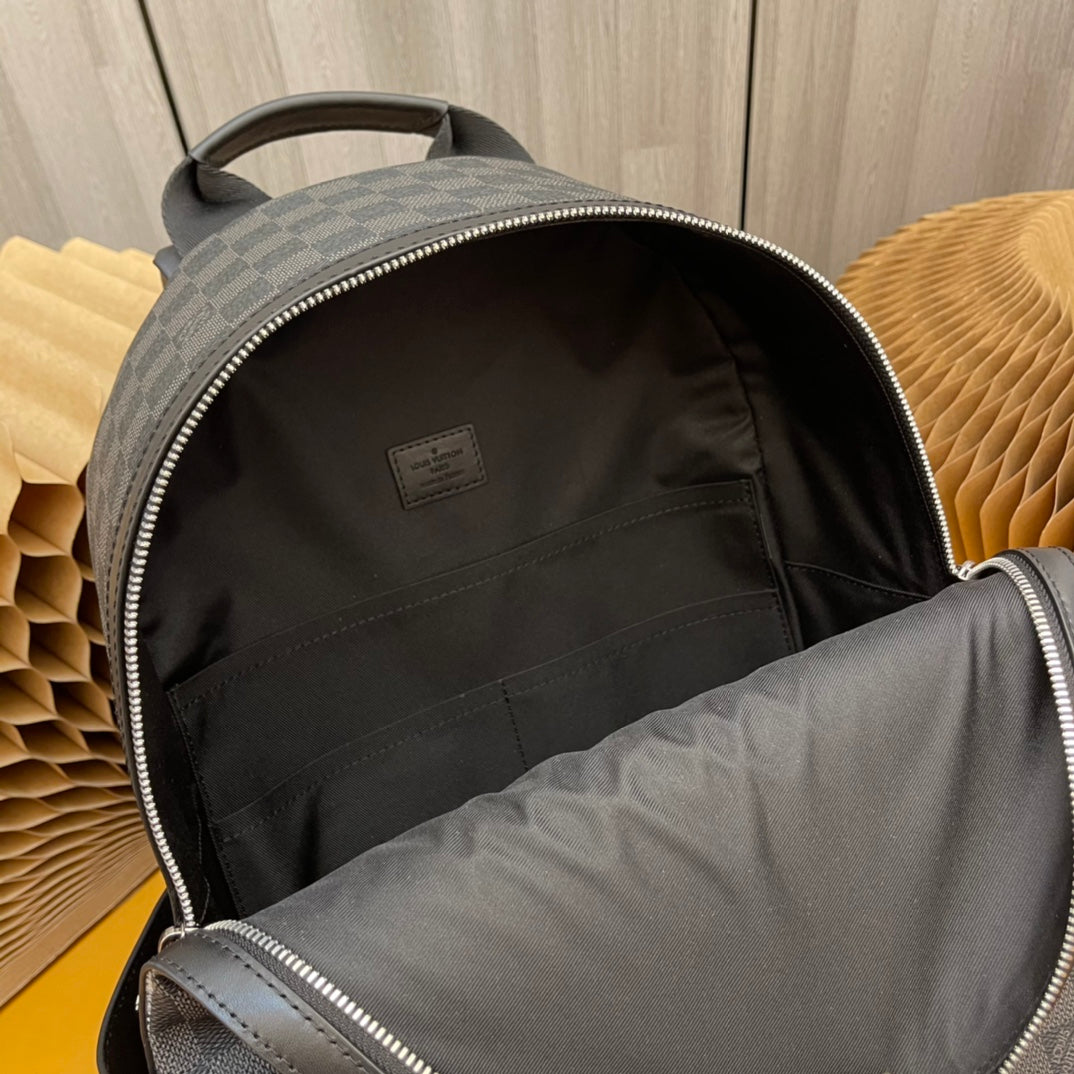 Louis Vuitton Black and Grey Checkerboard Travel Backpack with Zipper Pocket