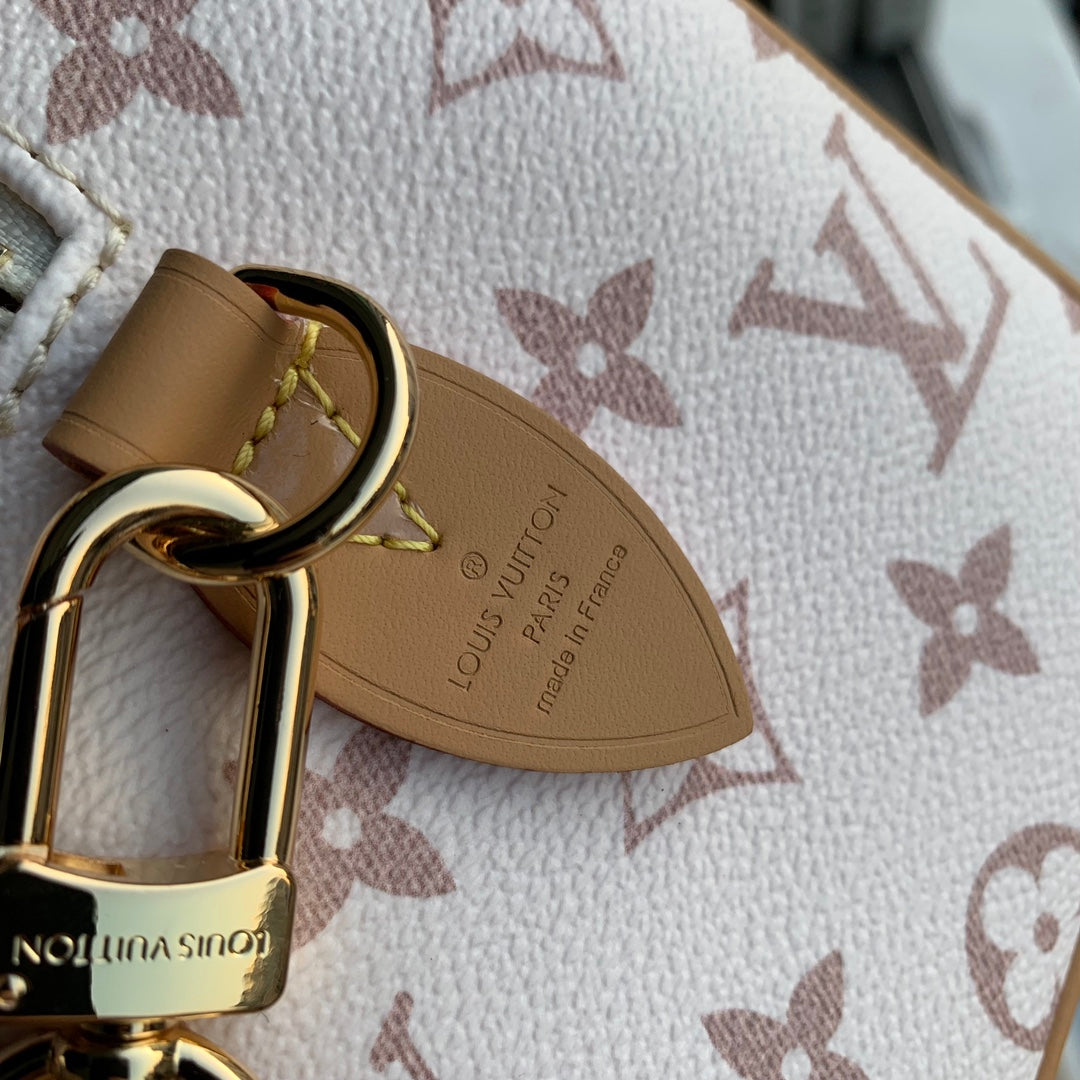 Louis Vuitton Cream Monogrammed Leather Crossbody Satchel Bag with Black Handle