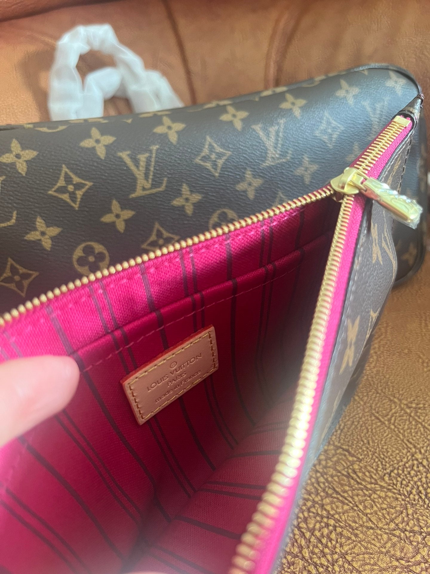 Louis Vuitton Classic Brown Monogram Canvas Shoulder Tote Bag with Matching Pouch