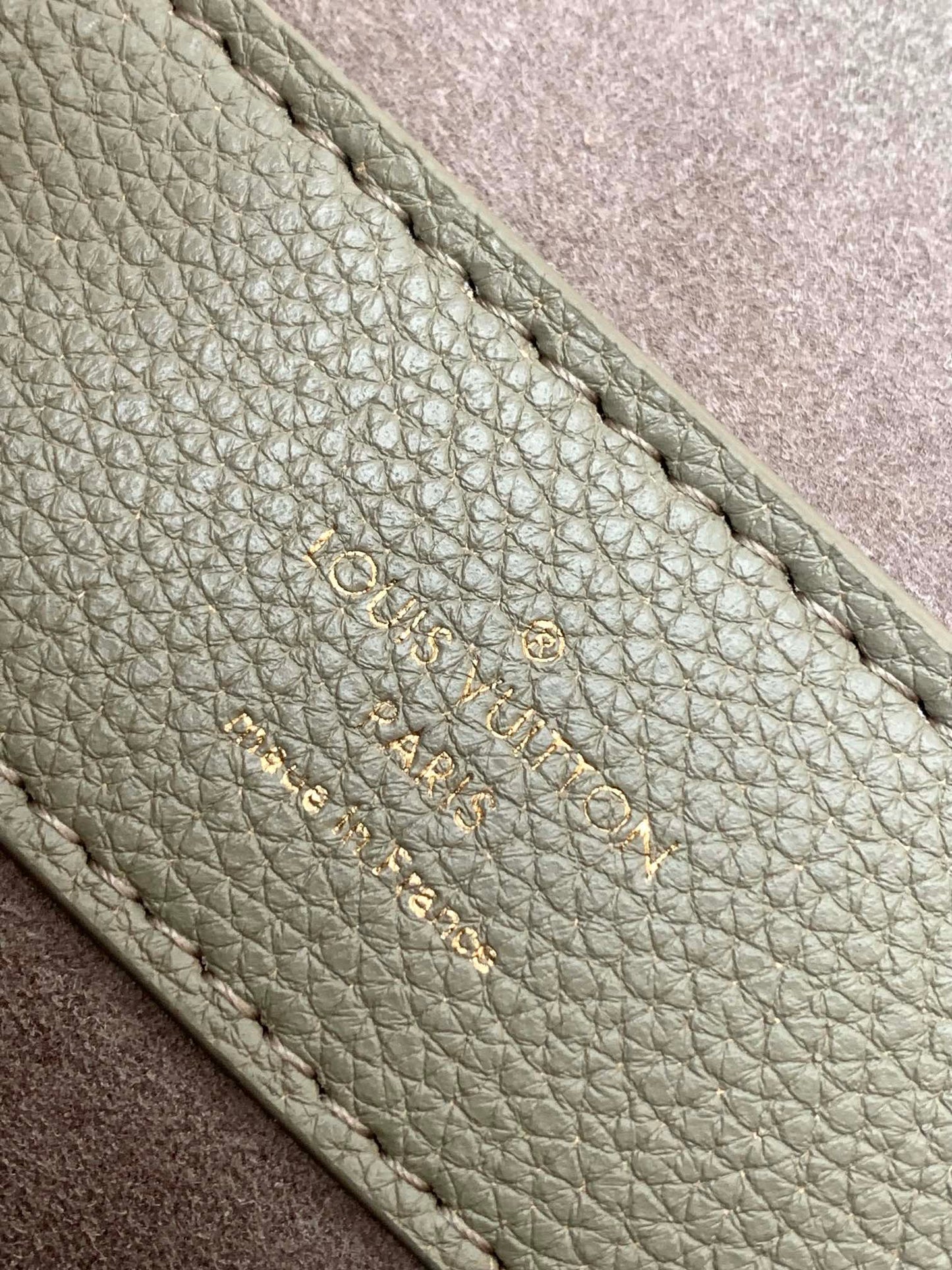 Louis Vuitton Elegant Sage Green and Cream Leather Top Handle Handbag with Gold Clasp