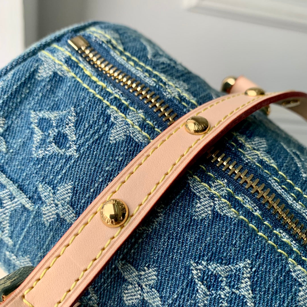 Louis Vuitton Blue Denim Monogram Cylinder Shoulder Bag and Pouch Set