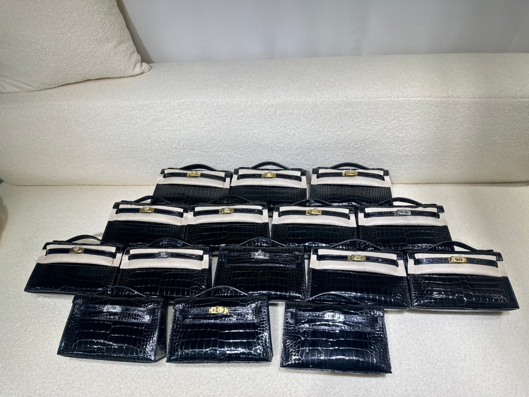 Luxury Designer Style Handbags - Crocodile Pattern & Two-Tone Black/White Top Handle Bags
