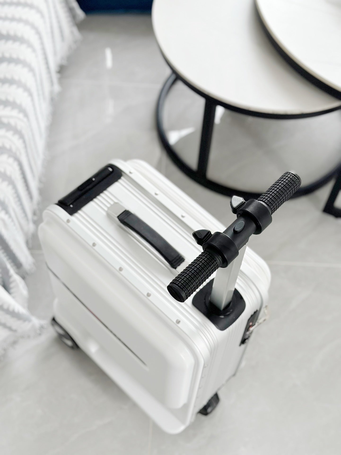 White Hardshell Kids Ride-On Scooter Suitcase for Travel